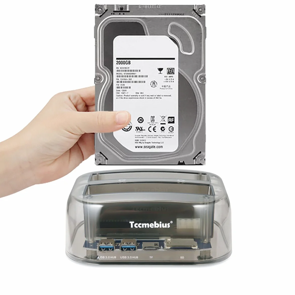 TCC-S865 USB 3.0 do SATA IDE Podwójne Gniazda Zewnętrzna Przezroczysta Stacja Dokująca z Czytnikiem Kart i 2 Portami USB 3.0 Hub Dla 2.5 3.5 Cala IDE SATA I/II/III HDD SSD