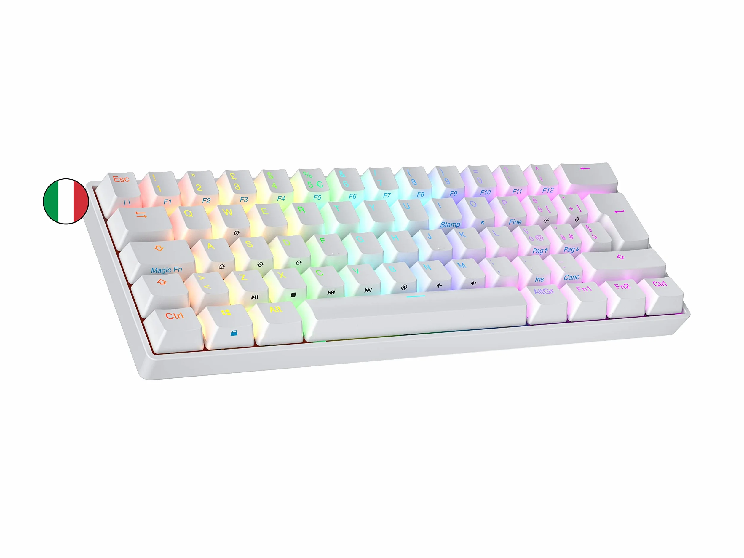 Ranked N60 Nova 60%| Mechaniczna Klawiatura do Gier | 62 Klawiszy Podświetlenia RGB | PC/MAC Gamer | Układ włoski QWERTY ISO IT (Bialy, Gateron Brown)