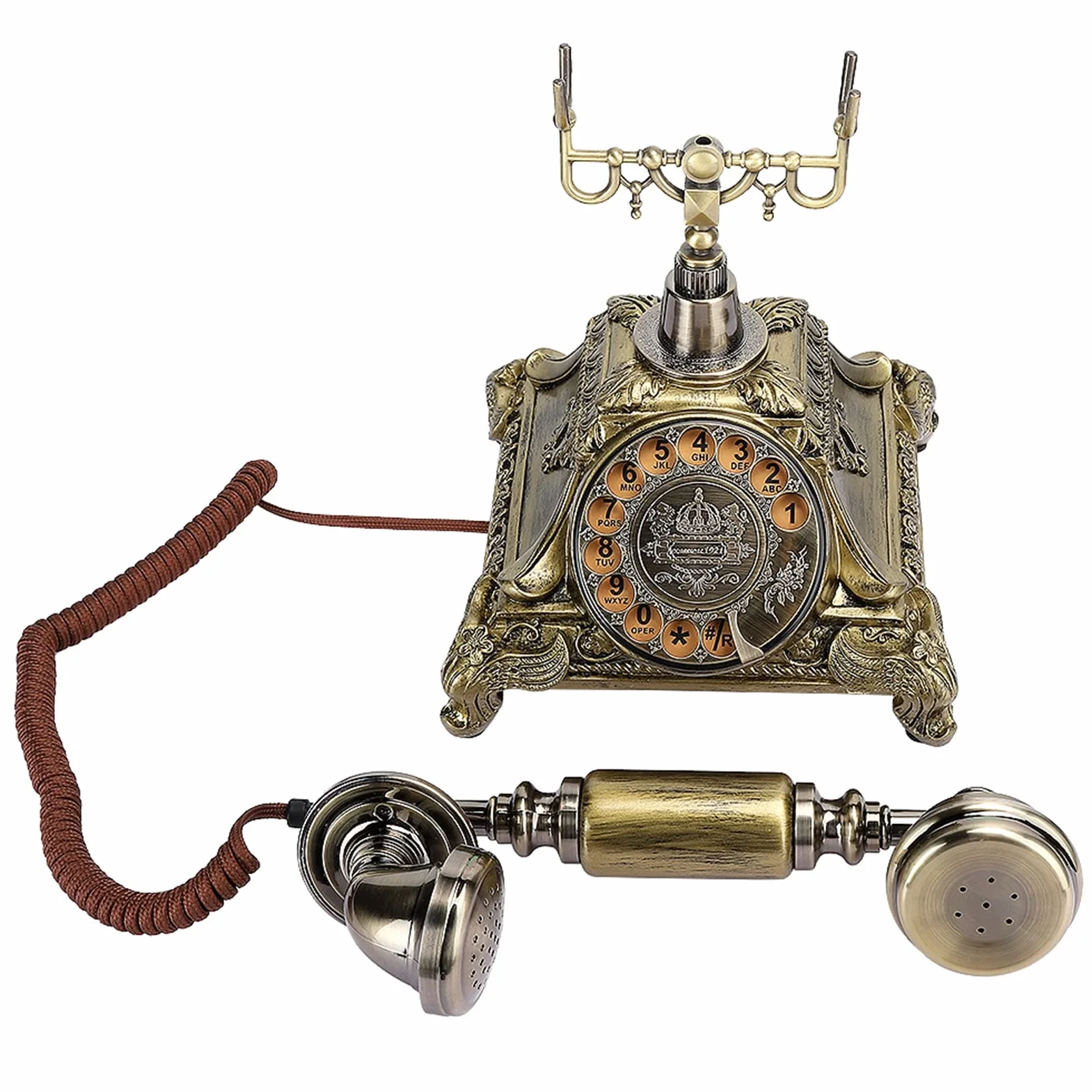 Przewodowy Telefon Stacjonarny - Staroświecki Zabytkowy z Antykami, Klasyczna Europejska Tarcza Obrotowa Retro do Wystroju Biura Domowego
