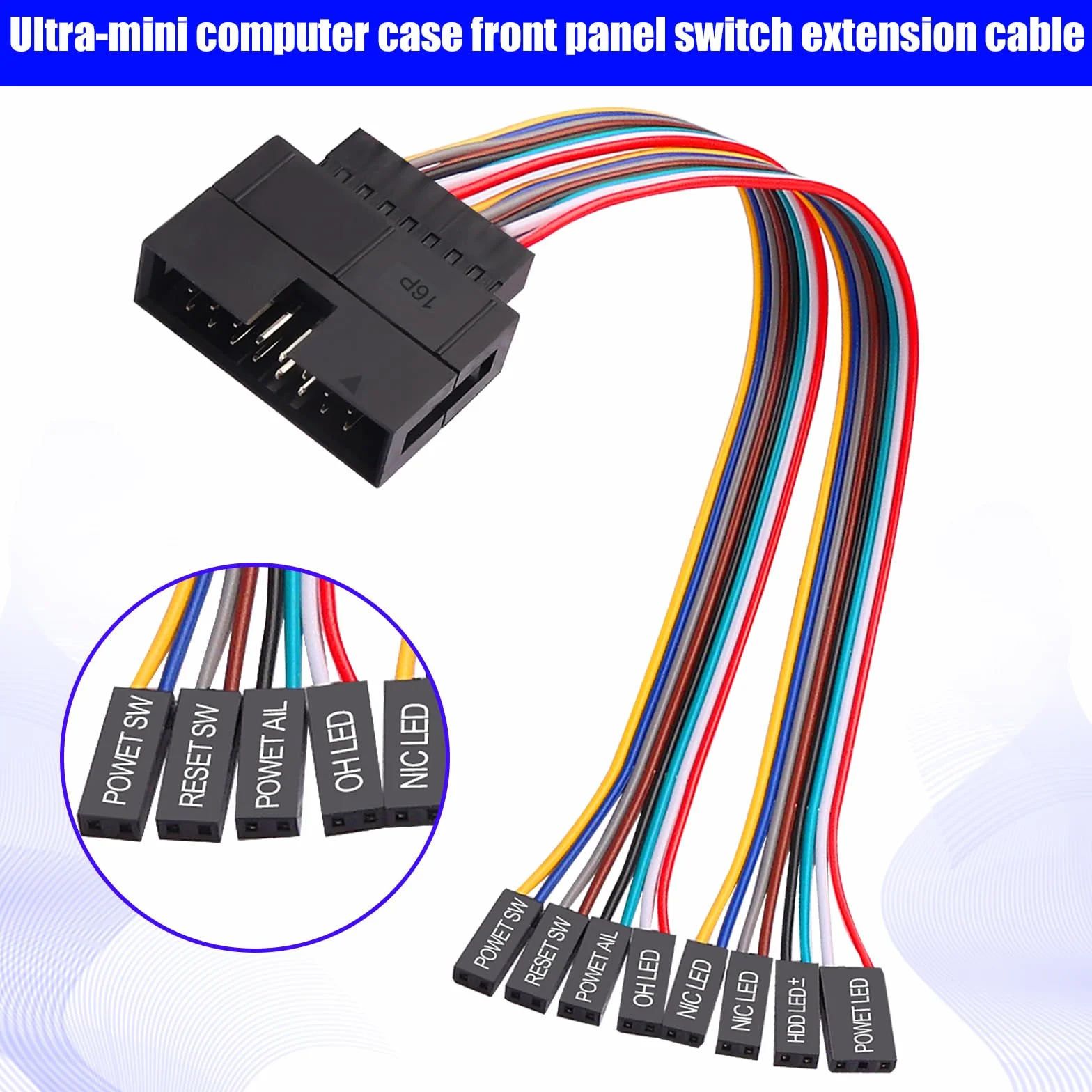 16-biegunowy na 8x2-biegunowy adapter kabla rozgałęźnego Super-Micro-Server adapter przedłużający kabel przedniego panelu obudowy 22cm/8,8in