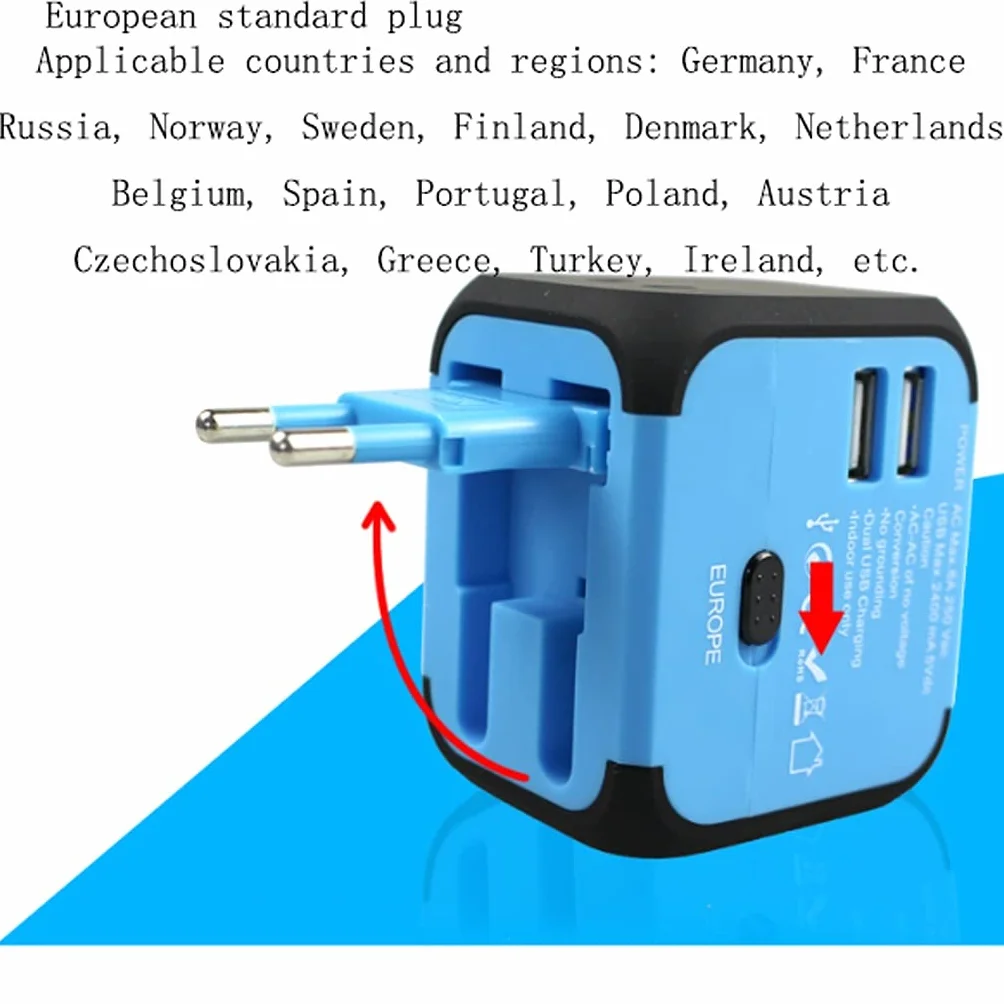International Plug Converter, Gniazdo Travel Travel Carger, Międzynarodowa ładowarka AC. Adapter wtyczki z 2 Usb.