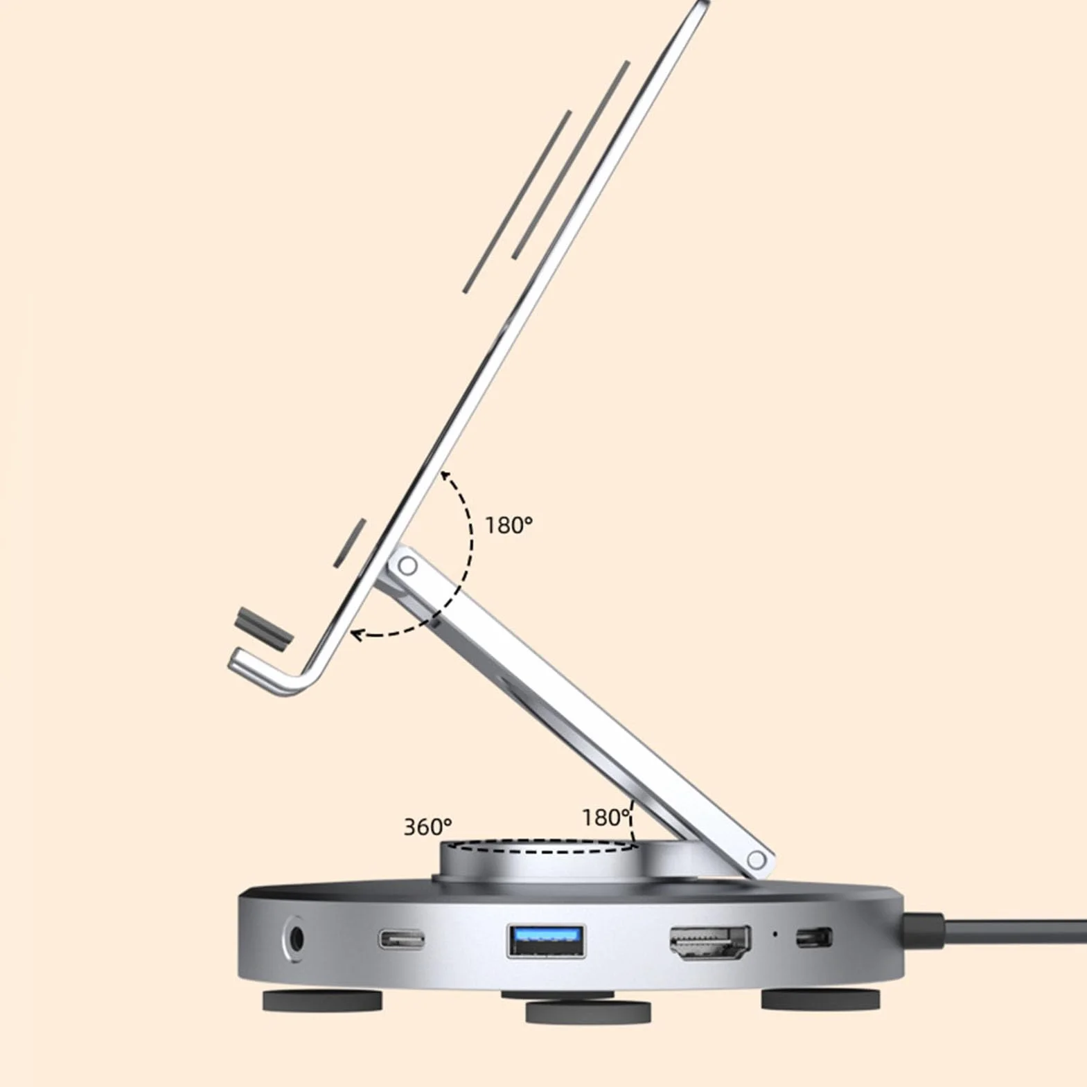 Cocoarm Stojak na stację dokująCą do Tabletu, Regulowany Uchwyt na Tablet ze Stopu Aluminium z Koncentratorem USB C, Obrotowa Stacja Dokująca 10 W 1 360 4K 60 Hz PD 100 W do Konsoli Gier Laptopie
