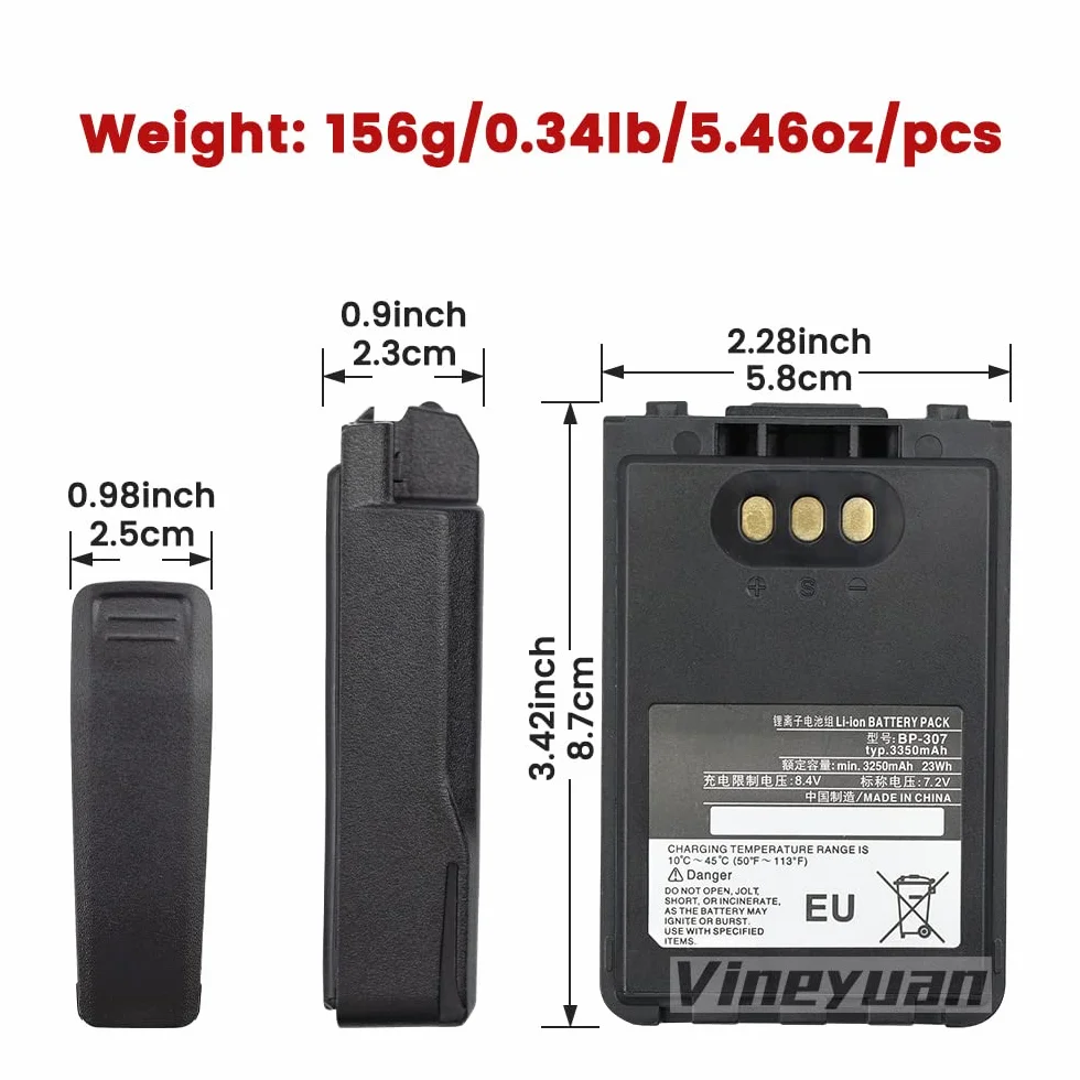 7,2 V 3350 mAh BP-307 akumulator litowo-jonowy o dużej pojemności do ICOM IC-705, ID-31E, ID-51E, ID-52E, IP-100H, IP-501H, IP-503H dwukierunkowe radia