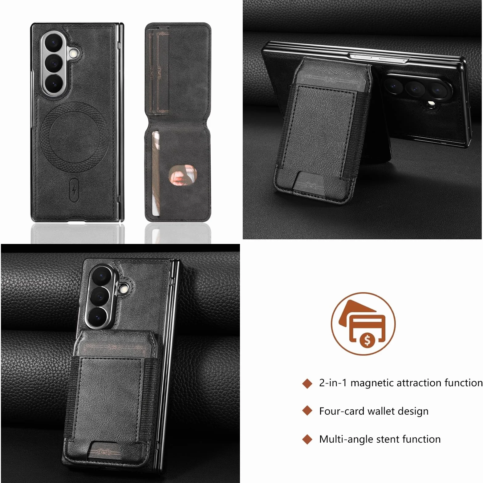 Etui na karty magnetyczne 2 w 1 do Galaxy Z Fold 3, etui na telefon, szkło hartowane, folia na ekran zewnętrzny, zawias, osłona odporna na wstrząsy (do Galaxy Z Fold 3/niebieski)
