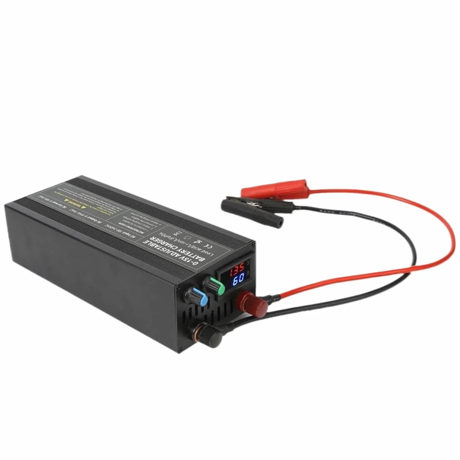 Ładowarka do akumulatorów o dużej mocy 14,6 V 60 A/85 A/100 A LCD inteligentna uniwersalna ładowarka szybkie ładowanie do regulacji prądu i napięcia 0-15 V (CL60A z klipsem)