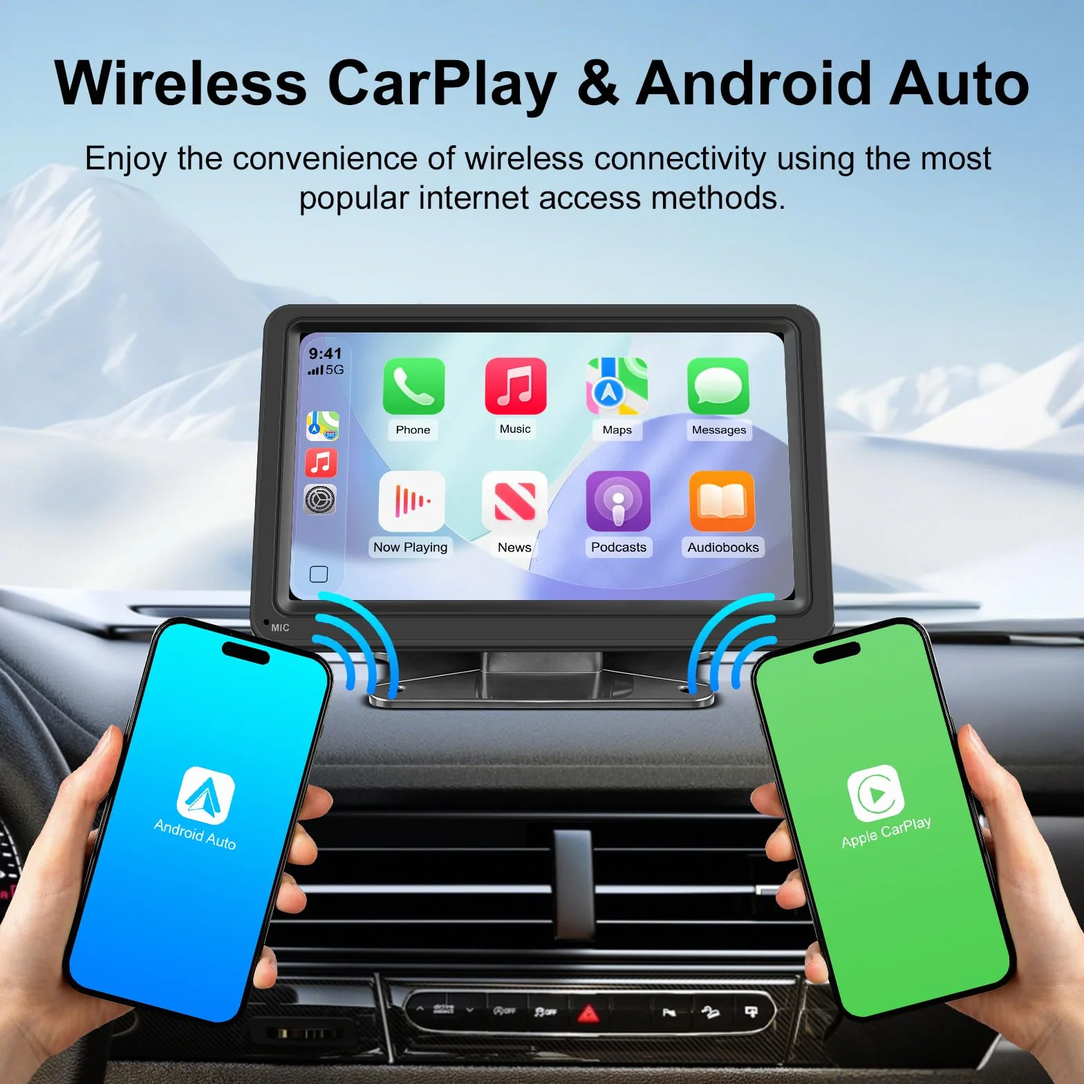 7-calowy bezprzewodowy wyświetlacz CarPlay i Android Auto Display Carplay, radio samochodowe, Plug & Play, przenośne radio samochodowe z ekranem, nawigacja GPS, Bluetooth 5.0, Mirror Link, sterowanie