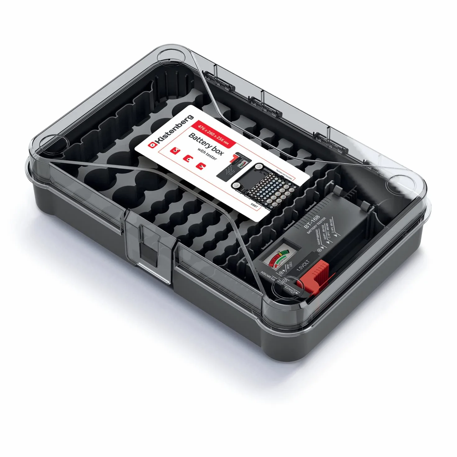 Kistenberg Battery Box KBBT Organizer na Baterie z Wyjmowanym Testerem Baterii