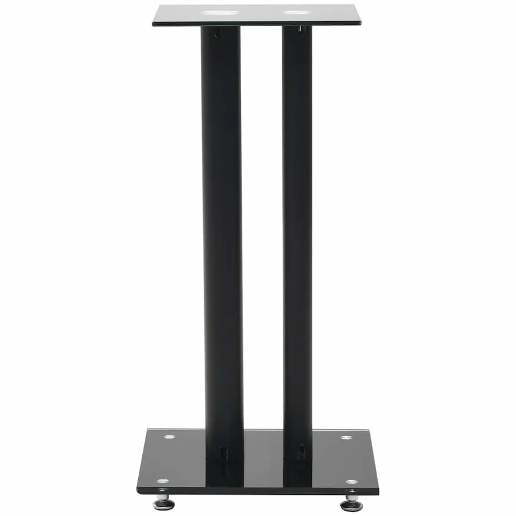 Stojak na głośniki, 2 sztuki, wzór z podwójnymi kolumnami, ze szkłem hartowanym, czarny, wysokość 61 cm, antypoślizgowy, do boksu, kina domowego, akustyki, surround, HiFi, monitor gamingowy