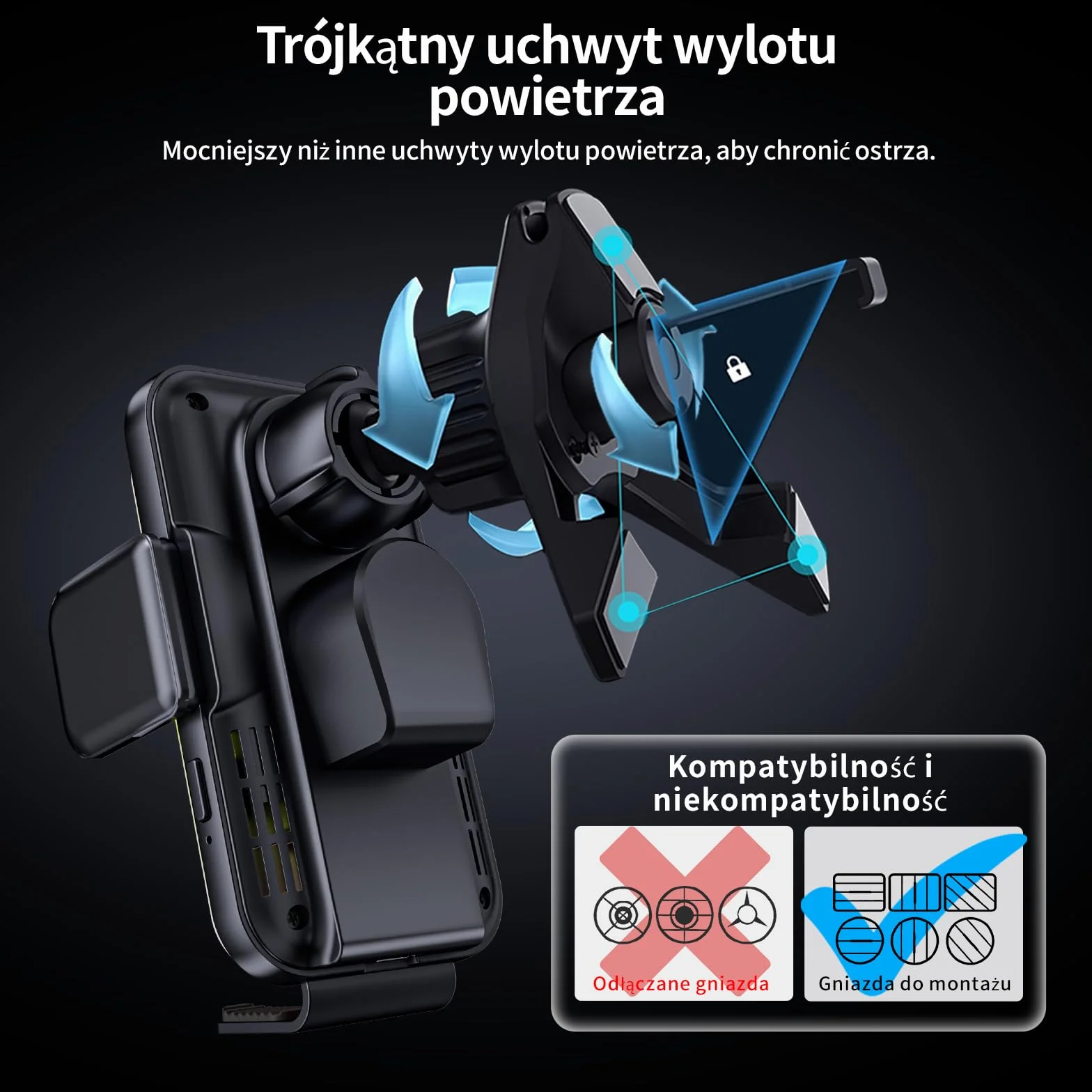 MANKIW Samochodowy Uchwyt na Telefon, Bezprzewodowa Ładowarka, Automatyczne Zaciskanie,Indukcja Elektromagnetyczna, Akcesoria, Uchwyt na Odpowietrznik do iPhone'a 17/16/15/14/13/12/11 i Samsung