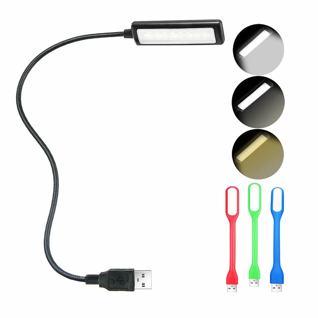 Lampa do czytania USB lampa klawiatury do laptopa regulowana gęsia szyja 3 kolory x 3 jasność USB lampa 1 sztuka + 3 mini lampy LED (1+3)