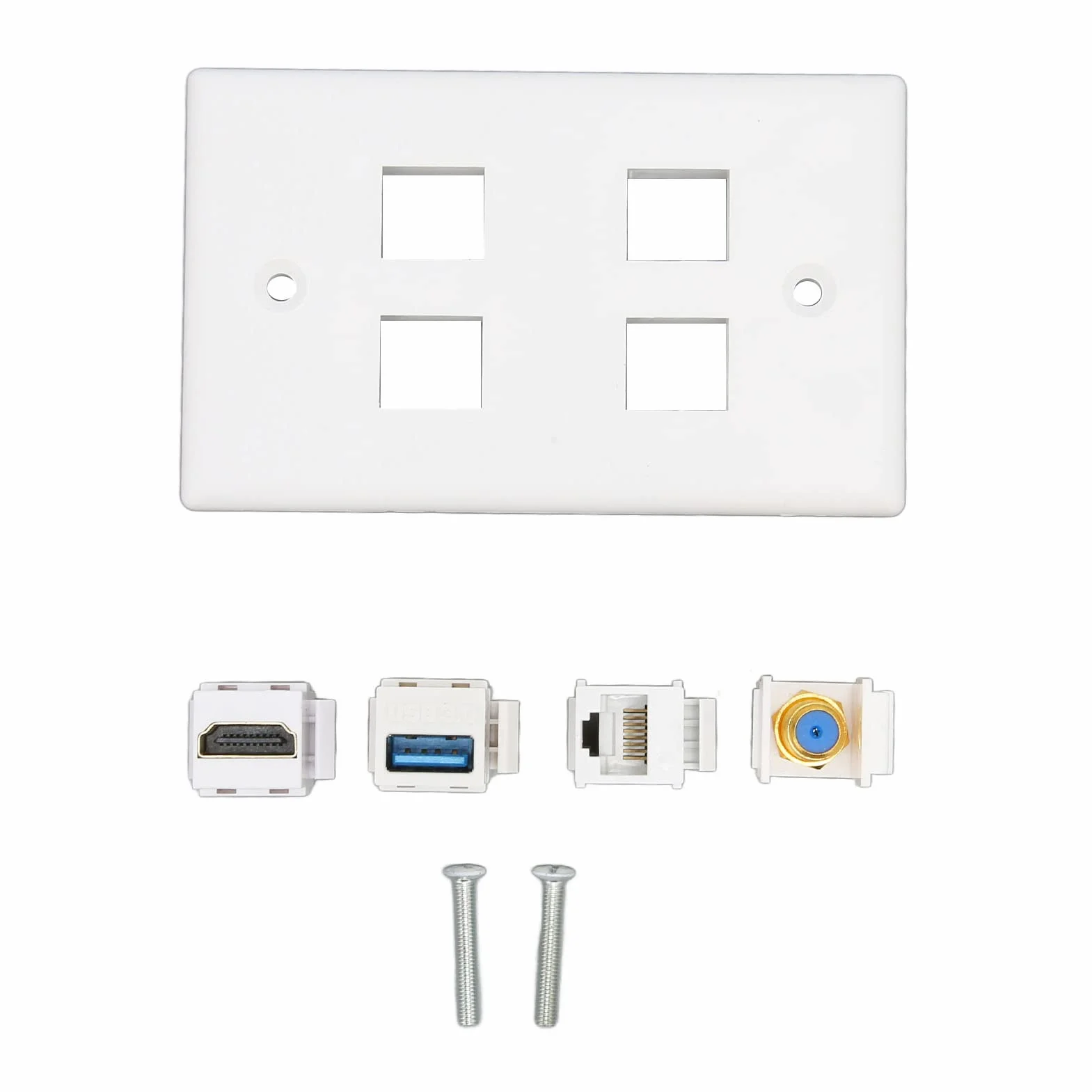 4-portowa Płyta ścienna HDMI, Wielofunkcyjna Płyta ścienna z Portami HDMI, Typu F, USB3.0, Cat6, Portem Ethernet RJ45 do Telewizora HDTV, Odtwarzacza Wideo, Projektora, Komputera Itp.