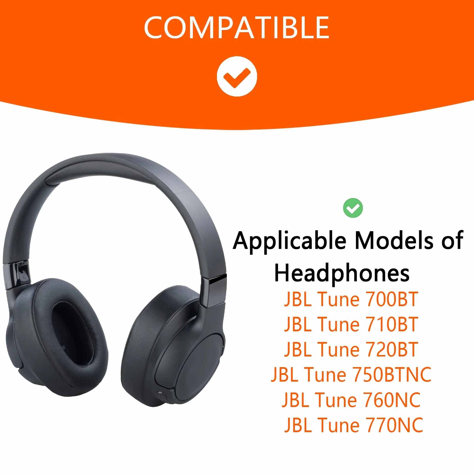 Wymienne nauszniki do JBL Tune T760NC/T750BTNC/T710BT/T700BT, pianka z pamięcią kształtu, skóra proteinowa, czarne