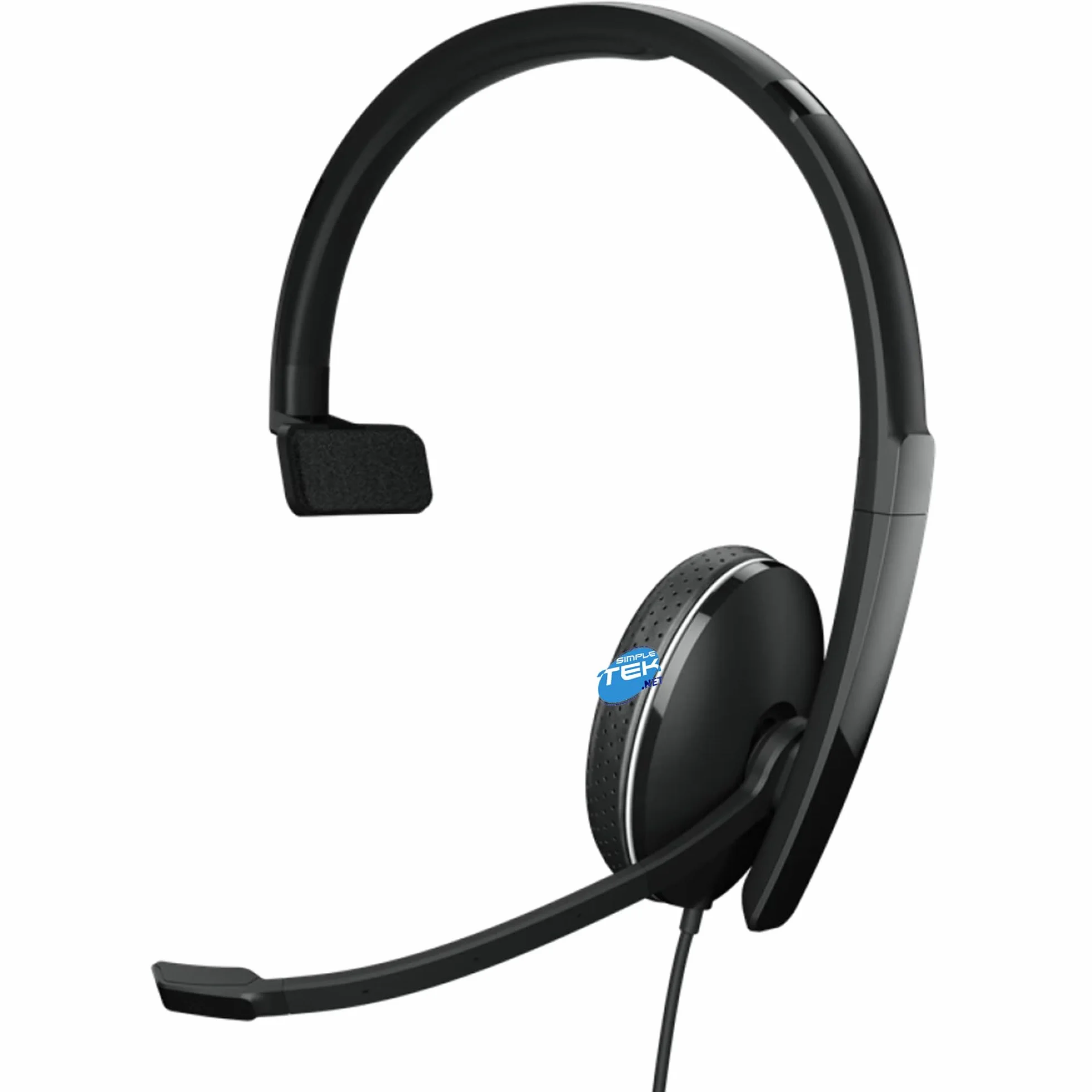 SIMPLETEK - Przewodowe słuchawki jednouszne z mikrofonem na ramię, złącze USB-C i jack 3,5 mm, idealne do call center i inteligentnej pracy - kolor czarny