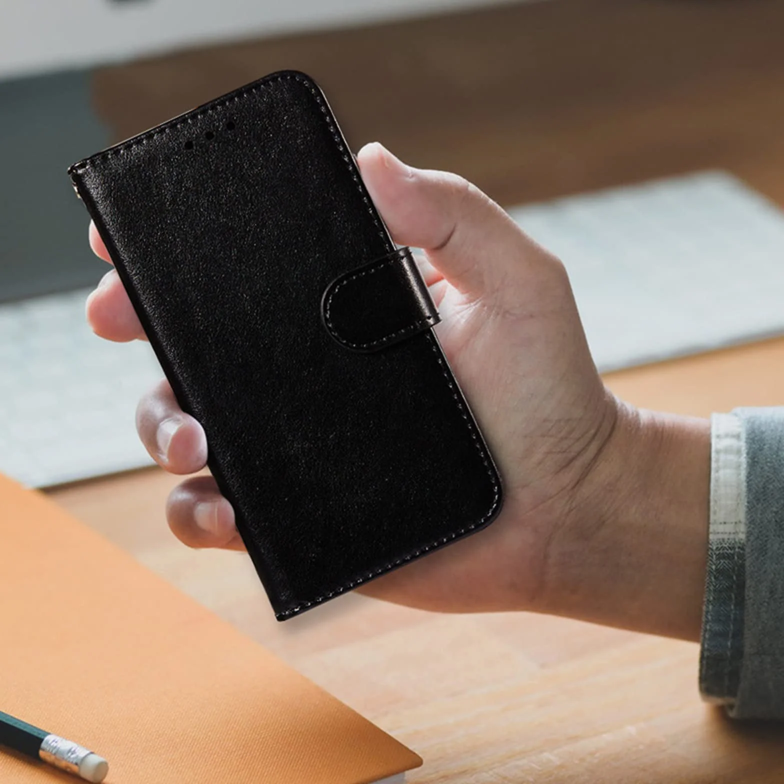 LTL Etui na telefon do iPhone 13 Mini/13/13 Pro/13 Pro Max, skórzane etui z klapką z przegródkami na karty, etui na telefon, magnetyczne zamknięcie, czarne, 13 6,1 cala