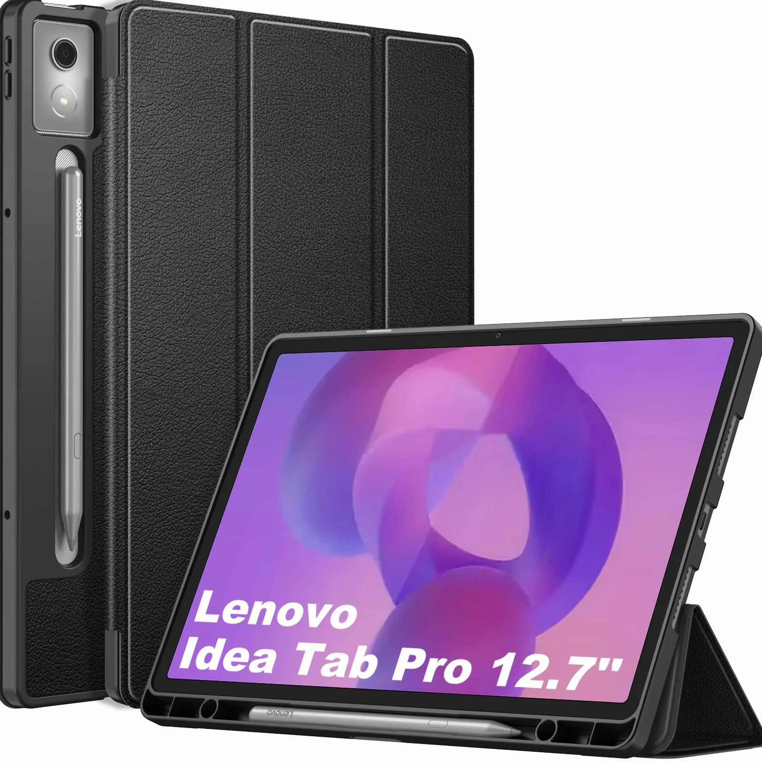 Fintie Etui do Lenovo Idea Tab Pro 12,7 cala 2025 (TB-373FU/ TB-375FC) - ultracienkie, miękkie etui ochronne z TPU z uchwytem na długopis i funkcją automatycznego wygaszenia/wybudzania, czarne