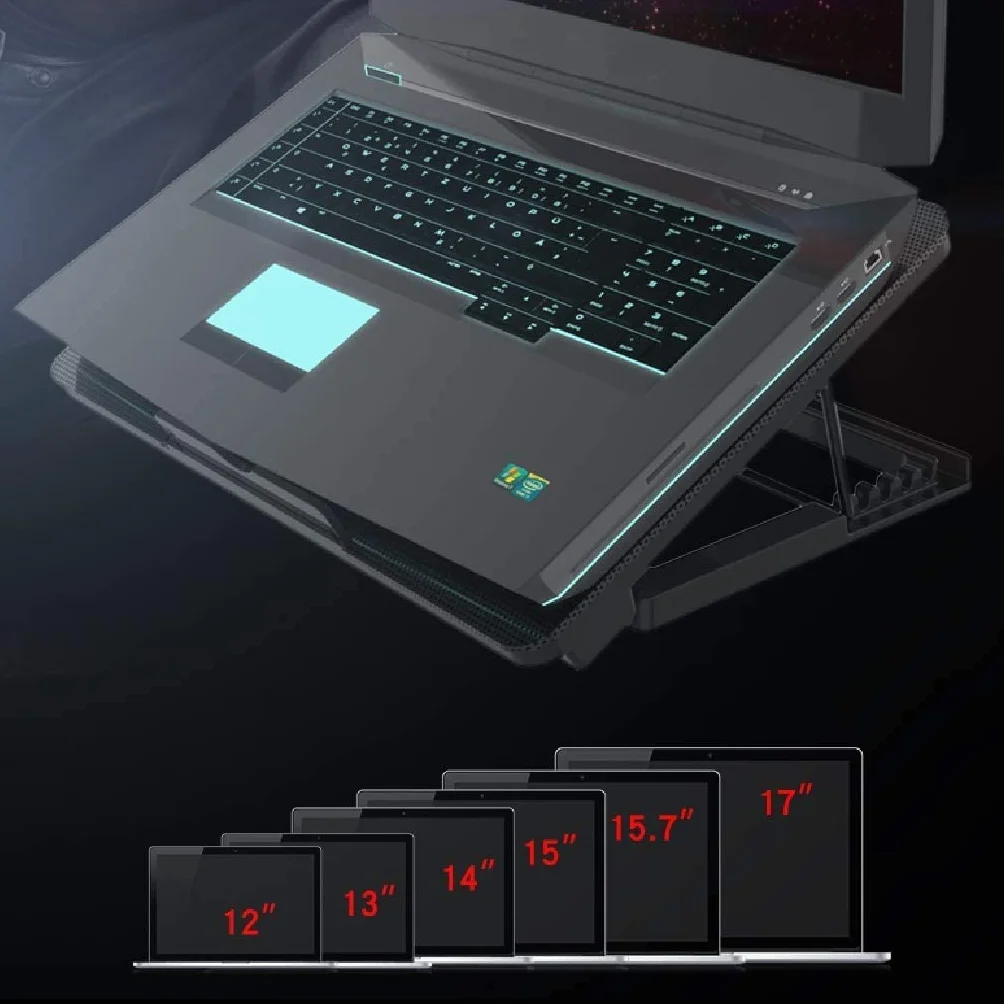Chłodziarka Laptopa Podkładka Chłodząca Do Laptopa 5 Wentylatorów 17 Cali Ciężki Chłodzenie Notebooka 2 Porty USB 6 Regulowanych Kątów Stojak