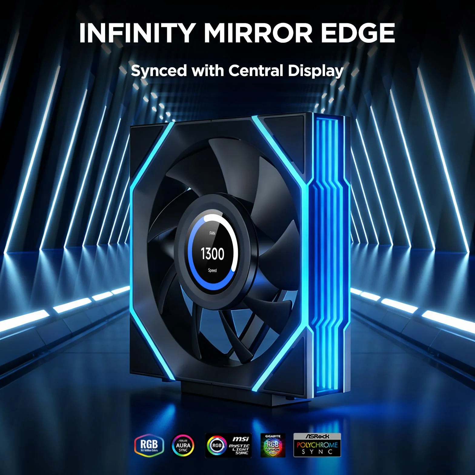 TZMRIT Interstellar-V4 LCD Daisy Chain RGB PC wentylator 120 mm, 1,5" LCD/24 diody LED/2100 RPM/61,54 CFM/28 mm (Black Revers)