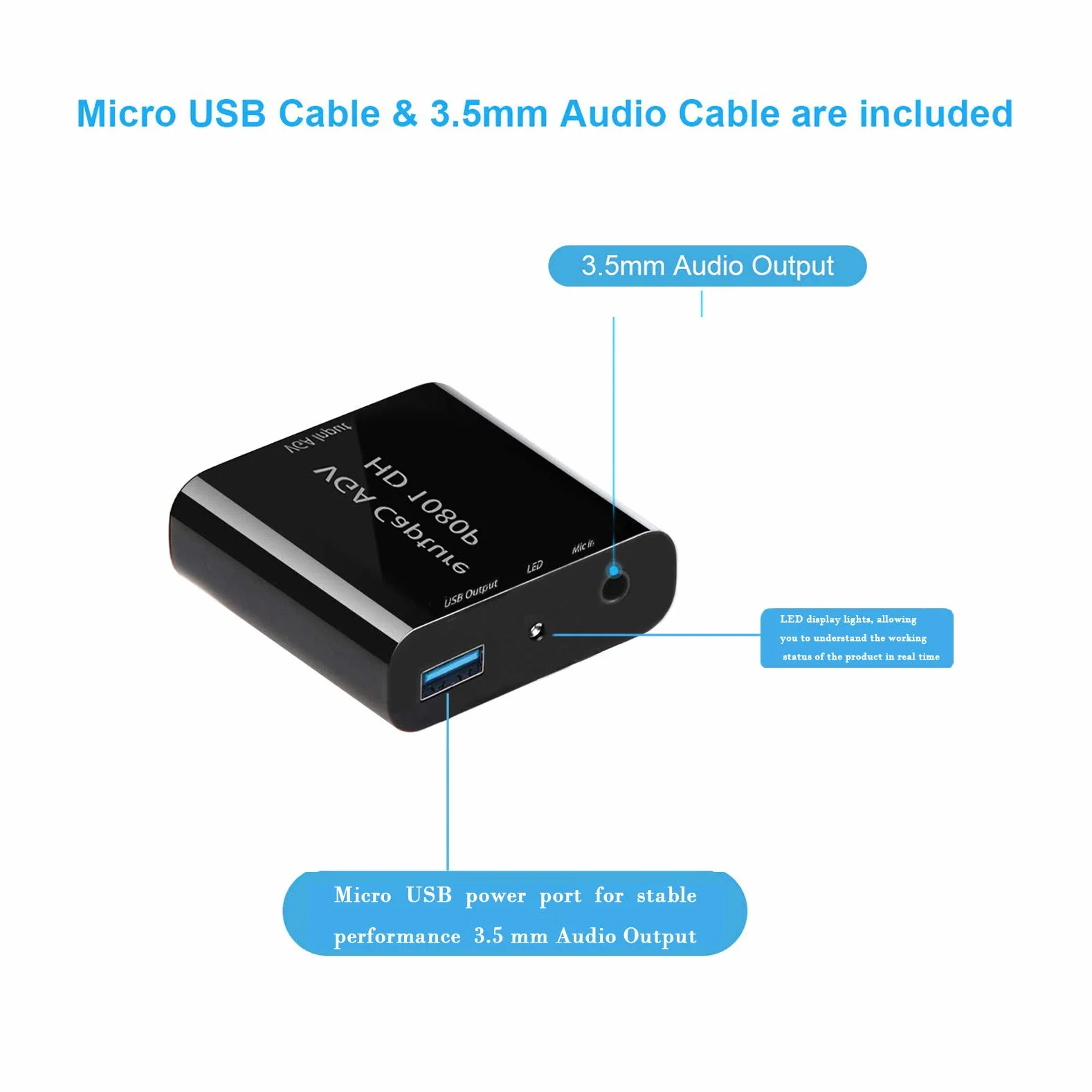 Karta przechwytywania wideo, adapter VGA na USB z wejściem mikrofonowym, adapter wideo HD 1080p, do transmisji na żywo, laptopów, monitorów, wideokonferencji i gier