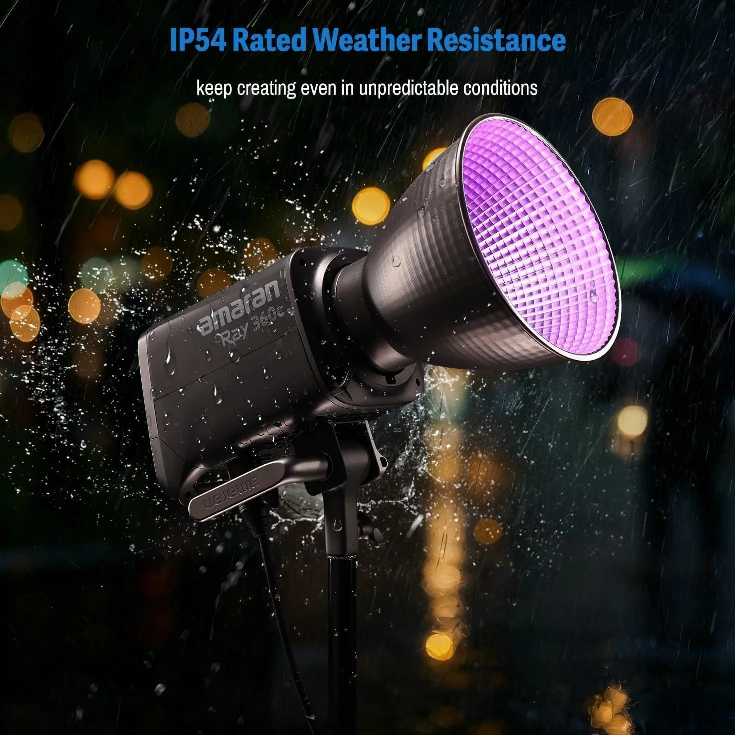 Amaran Ray 360c 360W RGBWW LED Video Monolight, CCT 1800-20000K, sterowanie aplikacją/DMX 12 efektów, wyjście COB 17.130 Lux@1m, silnik OmniColor dla wiernych kolorów, mocowanie Bowens do studio i na