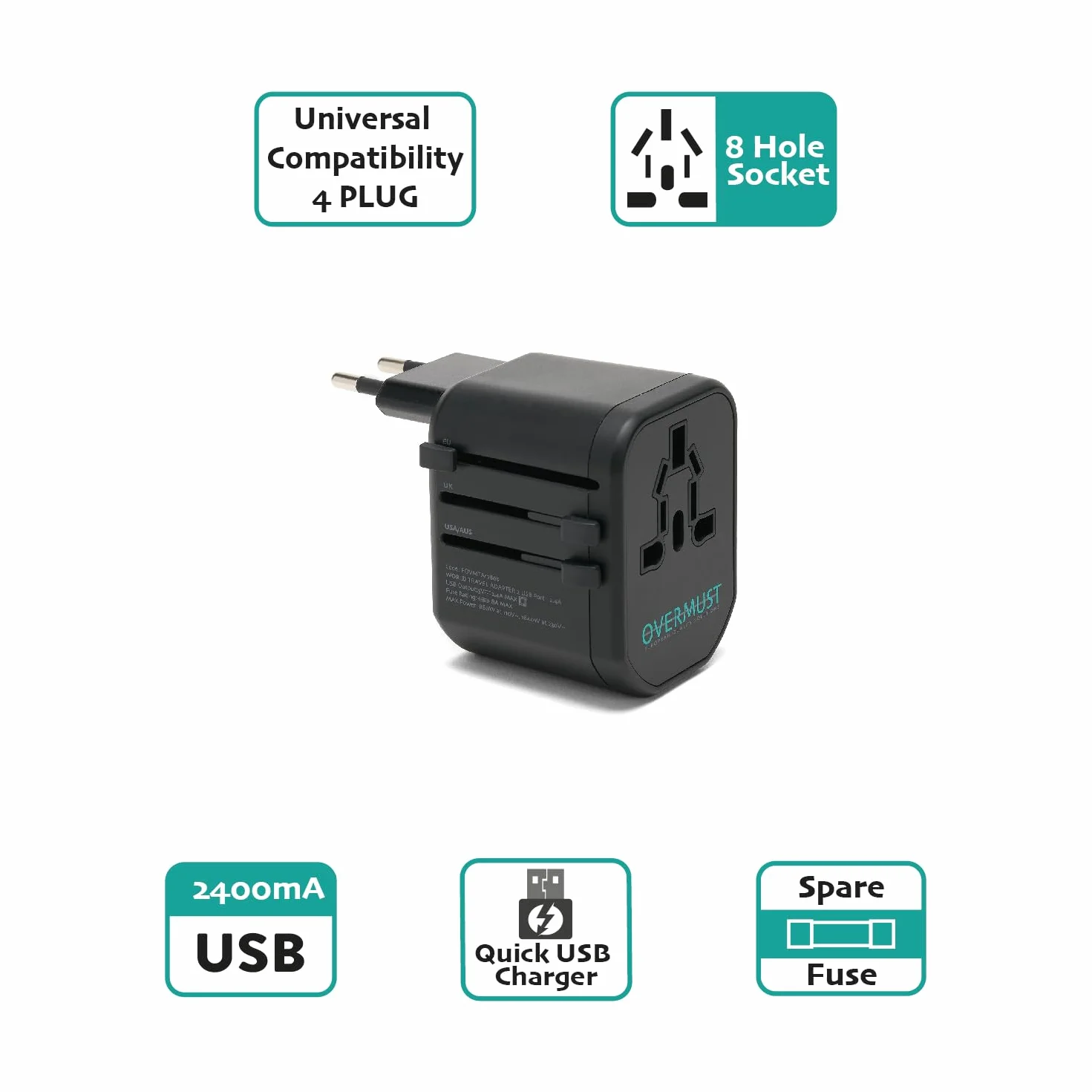 Uniwersalna Przejściówka Podróżna z 2 Portami USB, Kompatybilna w USA, Wielkiej Brytanii, Europie i Australii, Przenośna Konstrukcja, Pełna Kompatybilność 100 V-240 V
