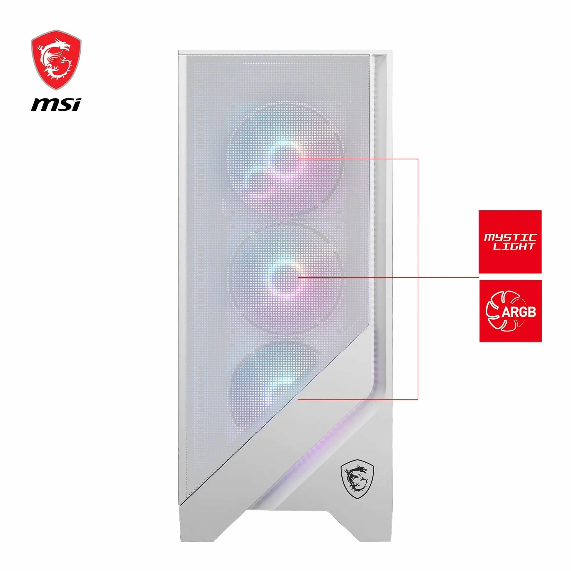 MSI MAG Forge 320R Airflow White Średnia wieża obudowa komputera - ATX, kompatybilna z RTX 40, wentylatory ARGB, magnetyczne filtry przeciwpyłowe, szkło hartowane, koncentrator ARGB, USB Typu-A 3.2