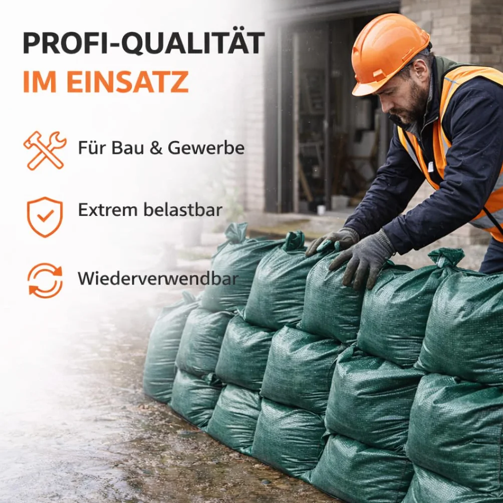 Worek na piasek 40 x 60 cm do ochrony przed wodą w przypadku powodzi – ochrona przeciwpowodziowa ze sznurowaniem – worek i worek z tkaniny nienapełniony (10)