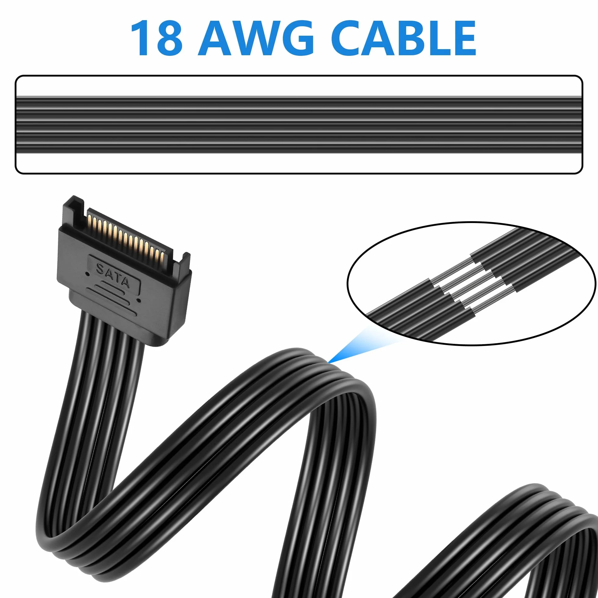 GINTOOYUN SATA dysk twardy kabel zasilający SATA 15-pinowy wtyk na gniazdo przedłużacz zasilania do dysku twardego HDD (39,76 cala) (101 cm)
