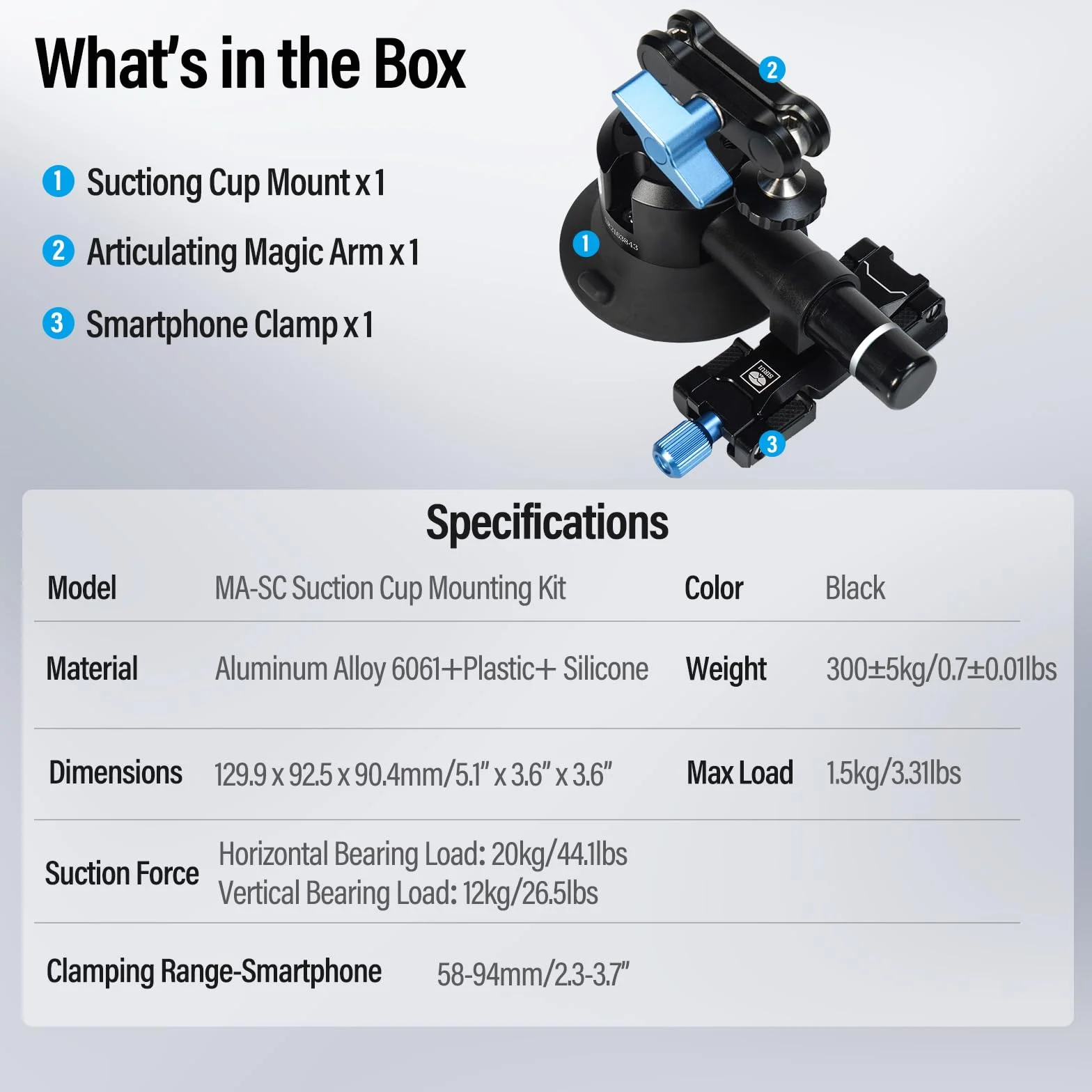 SIRUI Uchwyt na przyssawkę z Magic Arm Kit, Magnetic Suction Cup Mount do Gopro, aluminium, obracany o 360°, przednia szyba samochodowa, deska rozdzielcza do kamer sportowych
