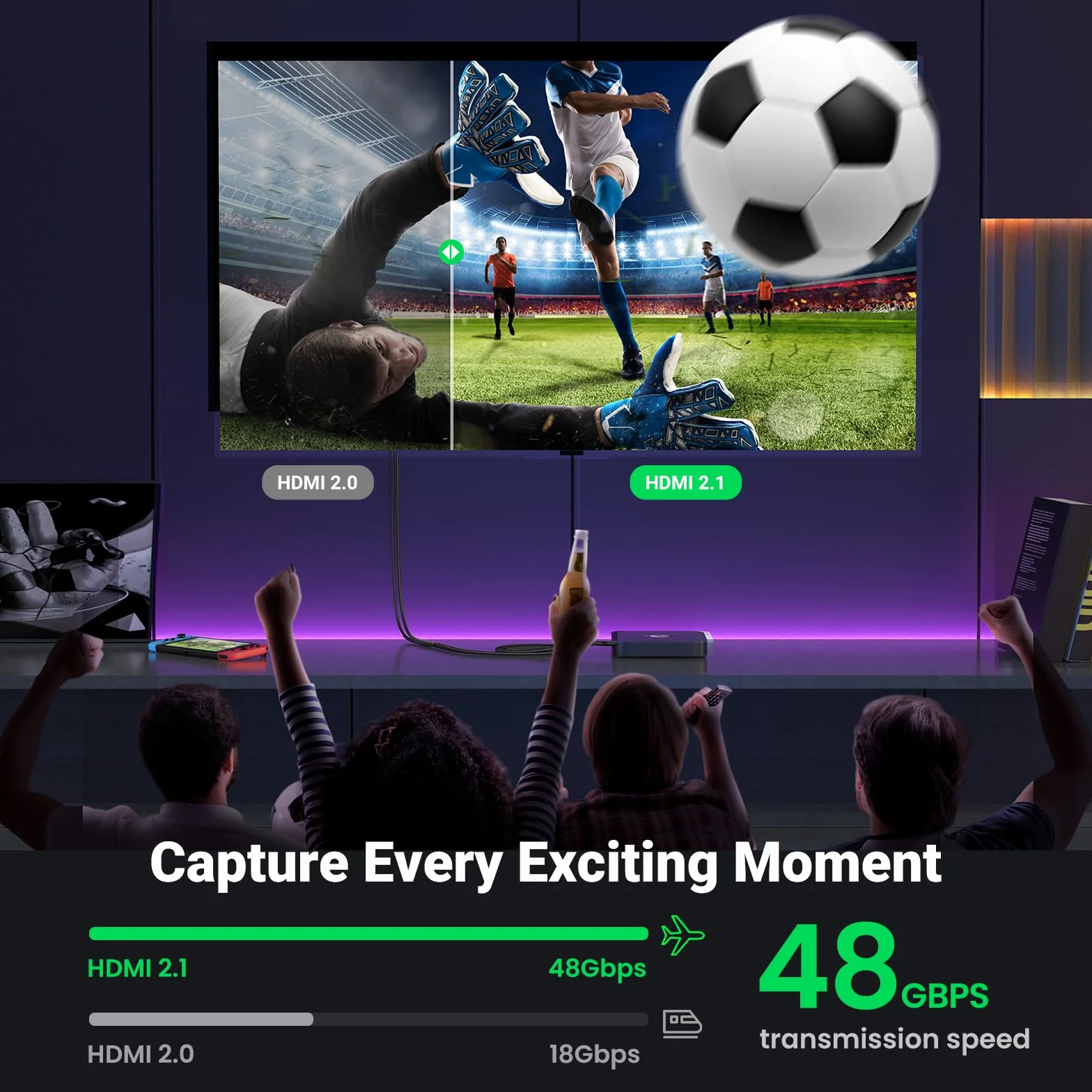 UGREEN Przedłużacz 8K HDMI 2.1 Żeński na Męski Przedłużacz HDMI UHD 8K, 3D, ARC, Ethernet Przedłużacz Kabla Obsługuje PS5 PS4 PS3 Przełącznik Xbox Monitor Laptop PC itp. (0,5M)