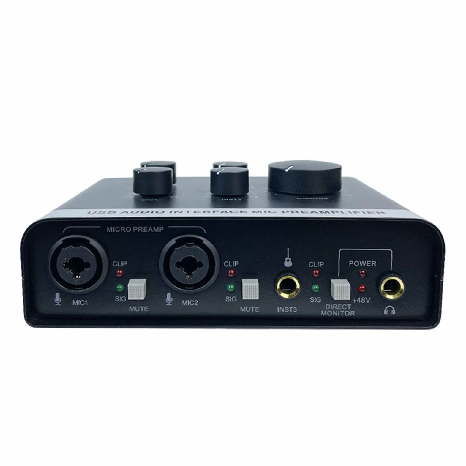 Przedwzmacniacz Mikrofonowy, Interfejs Dźwiękowy USB Zasilanie 48 V Profesjonalny Mikser Dźwięku Przedwzmacniacz Mikrofonowy Zasilacz do Mikrofonu z Gniazdem XLR 1/4 Cala do