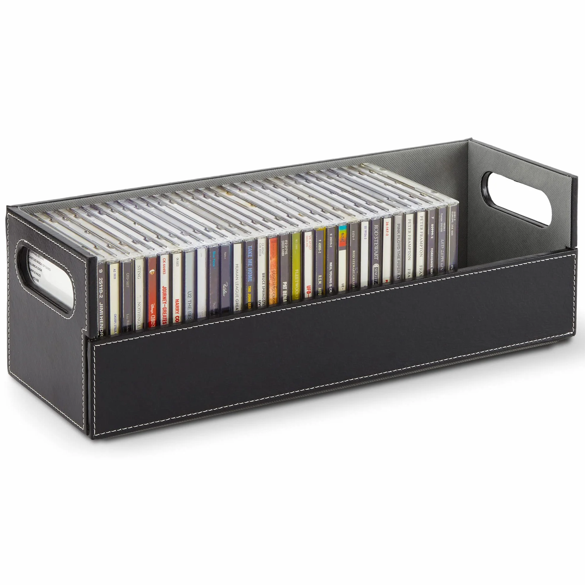 Stock Your Home CD Storage Box, Organizer Shelf for Movie Cases, DVDs, Cassette Tape Display Stand, Disc Holder Can Store Up to 40 CDs, Faux Leather (Black)