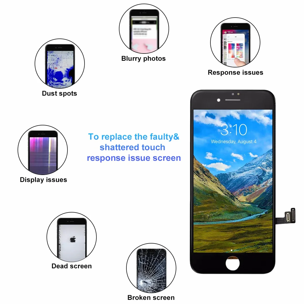 1 szt. do iPhone 7 4,7 cala zamiennik ekranu, czarny, ekran dotykowy LCD, kompletny wyświetlacz, z wodoodpornym klejem ze szkła hartowanego i zestawem narzędzi naprawczych (czarny, dla iPhone 7 (A1660, A1778, A1779))