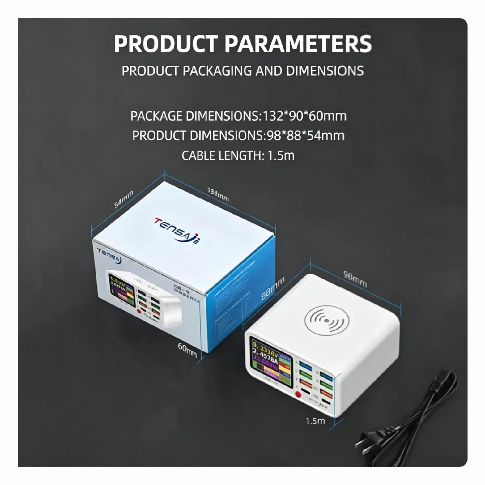 Cuifati Stacja ładowania Bezprzewodowego USB, 65W 8 Port Stacja ładowarka USB z Wyświetlaczem Ekranu, Multi Urządzenia Inteligentna Organizator Komputerów (wtyczka UE)