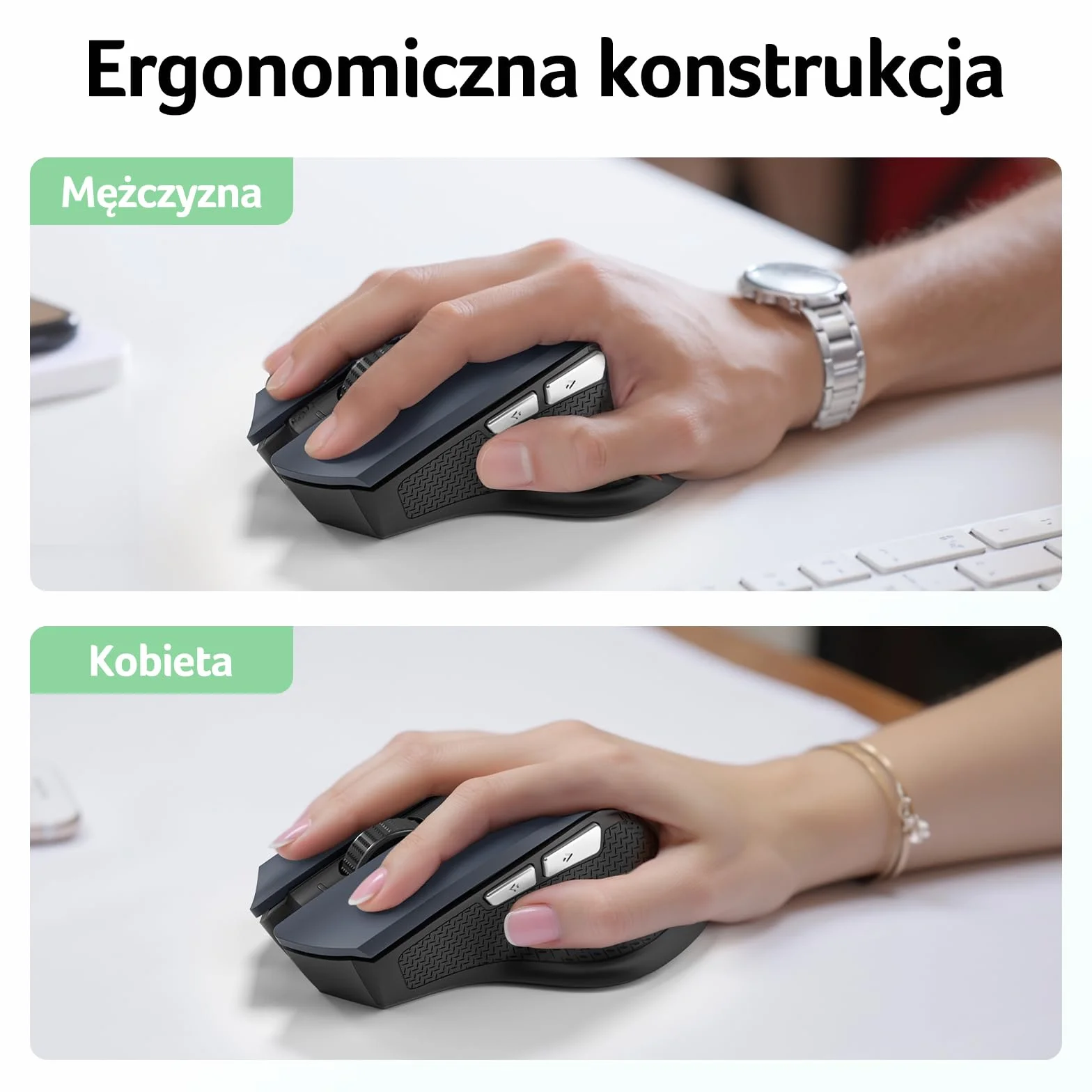 Acer Mysz Bezprzewodowa, 3 Poziomy DPI, Ergonomiczna Mysz Komputerowa 2,4 GHz z Odbiornikiem USB, 6 Przycisków, Śledzenie Optyczne, Wskaźnik Baterii, Przenośna do Laptopa, Komputera, PC, Desktop, Mac