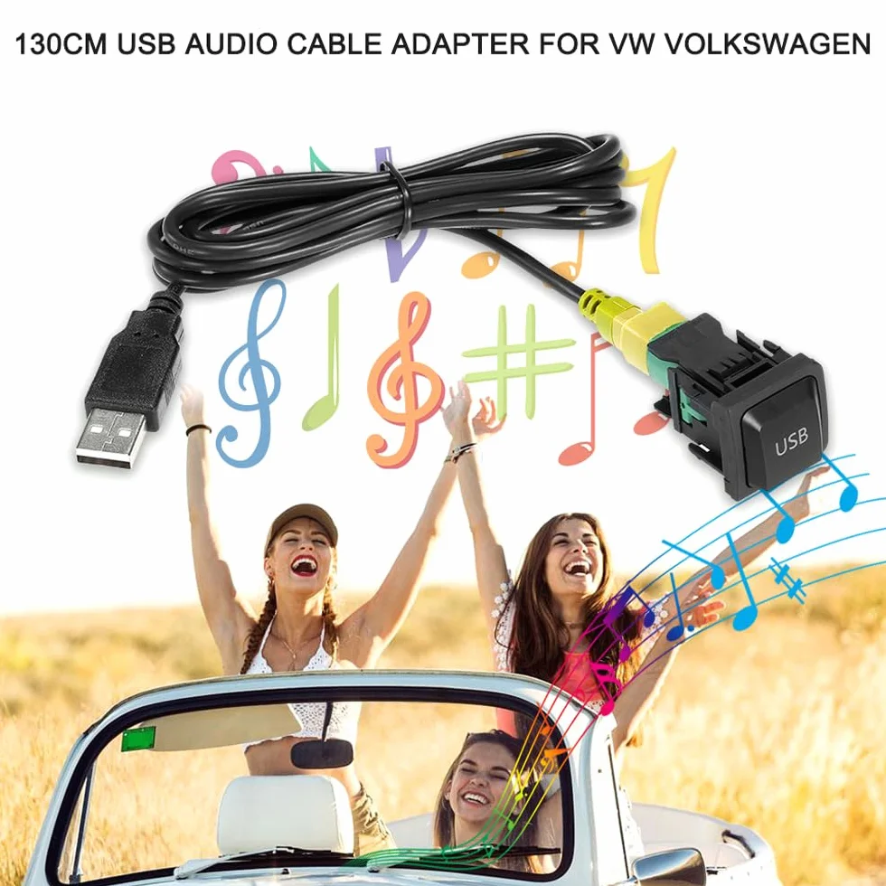 Shkalacar Adapter USB audio 130 cm, samochodowy odtwarzacz audio, kabel radiowy, kompatybilny z VW