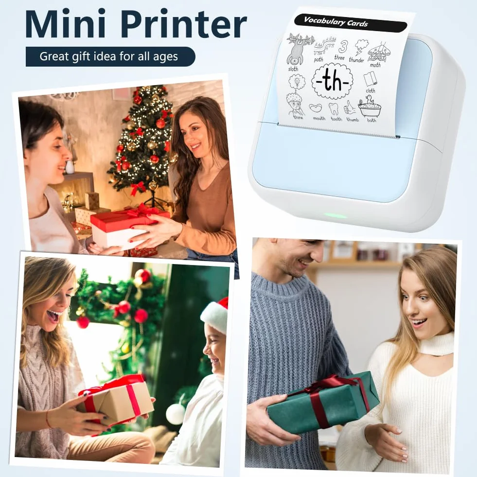 OFFCUP Mini drukarka Mini drukarka fotograficzna z 5 rolkami papieru Przenośna mini drukarka termiczna Drukarka kieszonkowa Drukarka Bluetooth do smartfonów z systemem iOS i Androidem do notatek