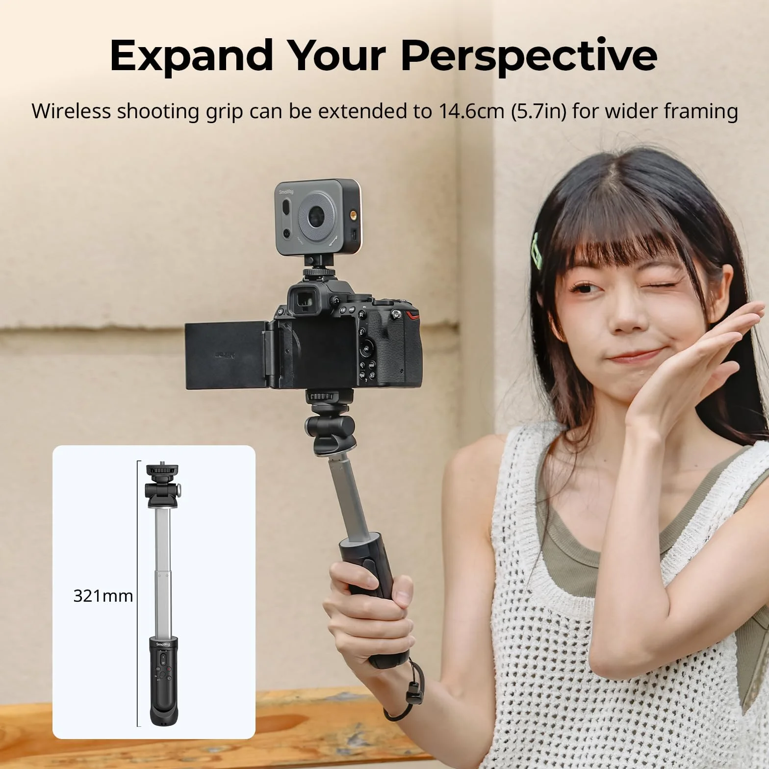SMALLRIG SR-RG2 Wielofunkcyjny bezprzewodowy uchwyt do zdjęć, regulowany kijek do selfie, pilot zdalnego sterowania do Canon, do Sony, do vlogowania, transmisji na żywo- 4551