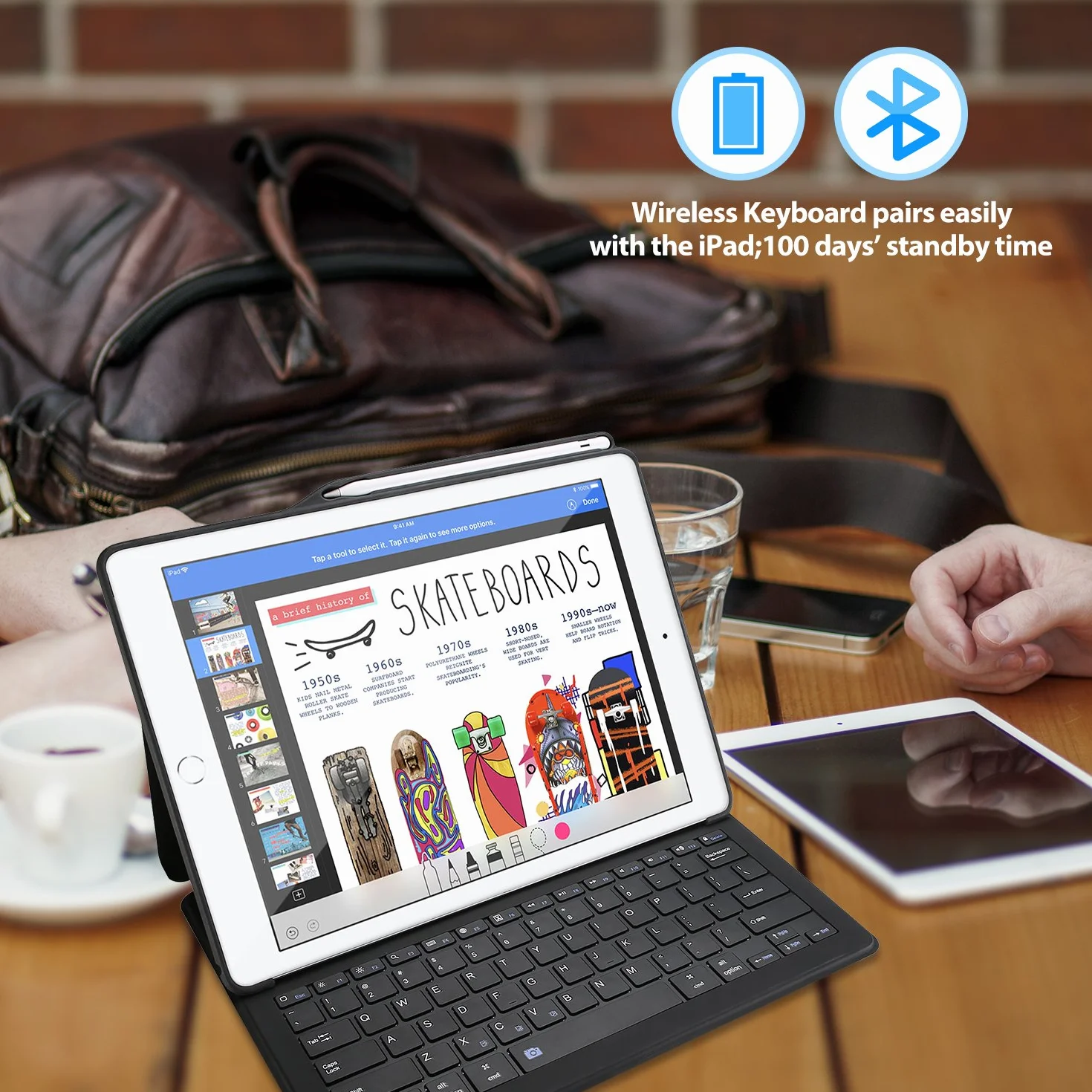 ProCase US-English Keyboard Case for iPad Pro 12,9" 2017/2015 (1st / 2. generacji), wbudowany uchwyt na iPencil, lekka obudowa ochronna z klawiaturą bezprzewodową – czarna