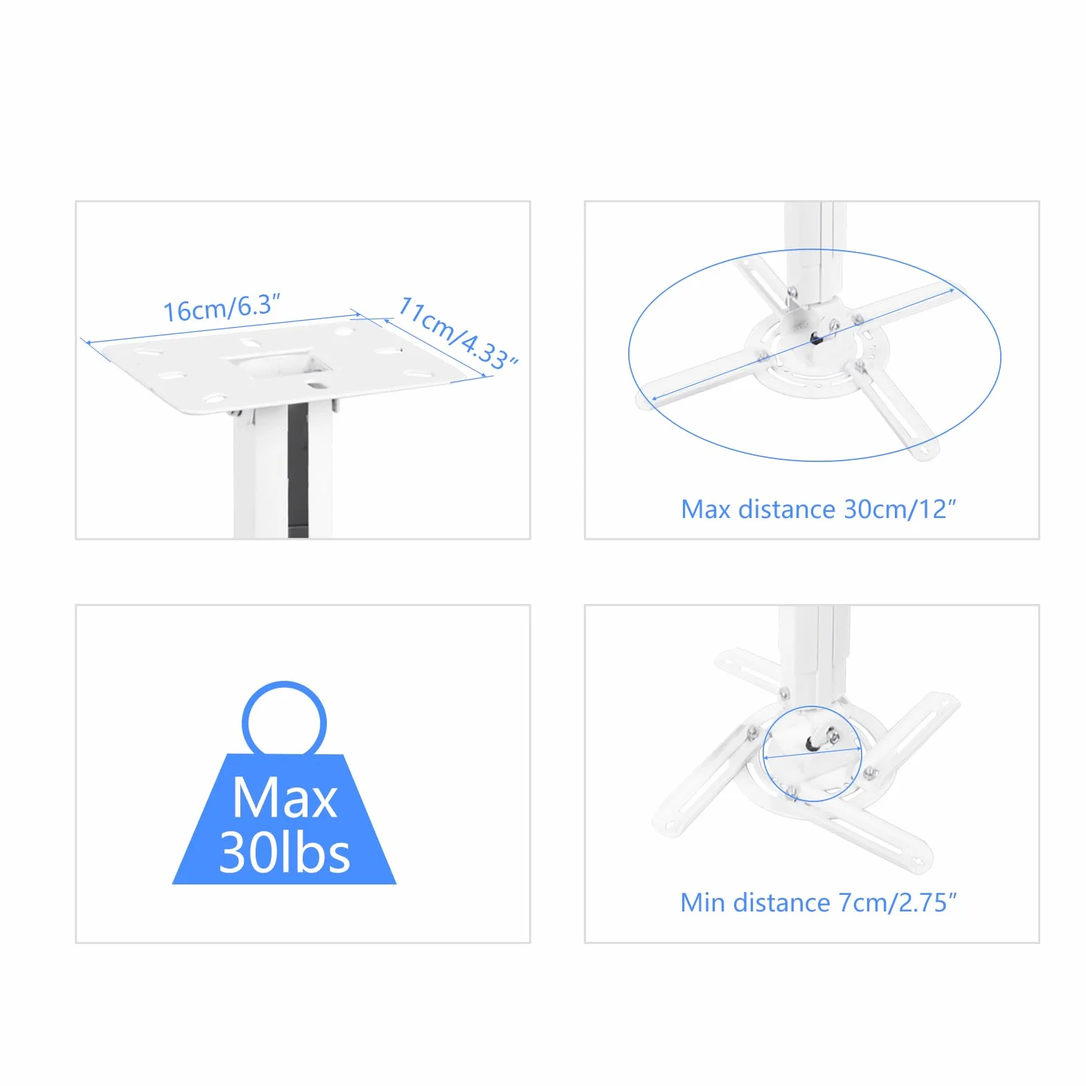 suptek Uchwyt sufitowy, projektor, obracany o 360°, kąt nachylenia 90°, 780-1250 mm, do projektorów do 13,6 kg, biały (PR05LW)