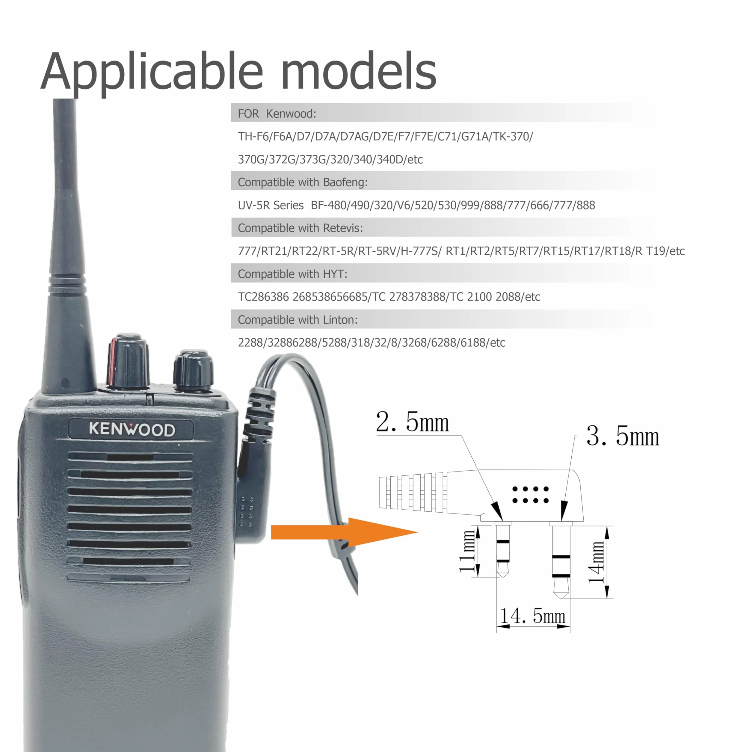 SHON Słuchawka Walkie Talkie z mikrofonem, 2-pinowa rurka akustyczna do krystalicznie czystego dźwięku, kompatybilna z dwukierunkowymi radiami Kenwood Baofeng i Retevis, dla organów ścigania policji