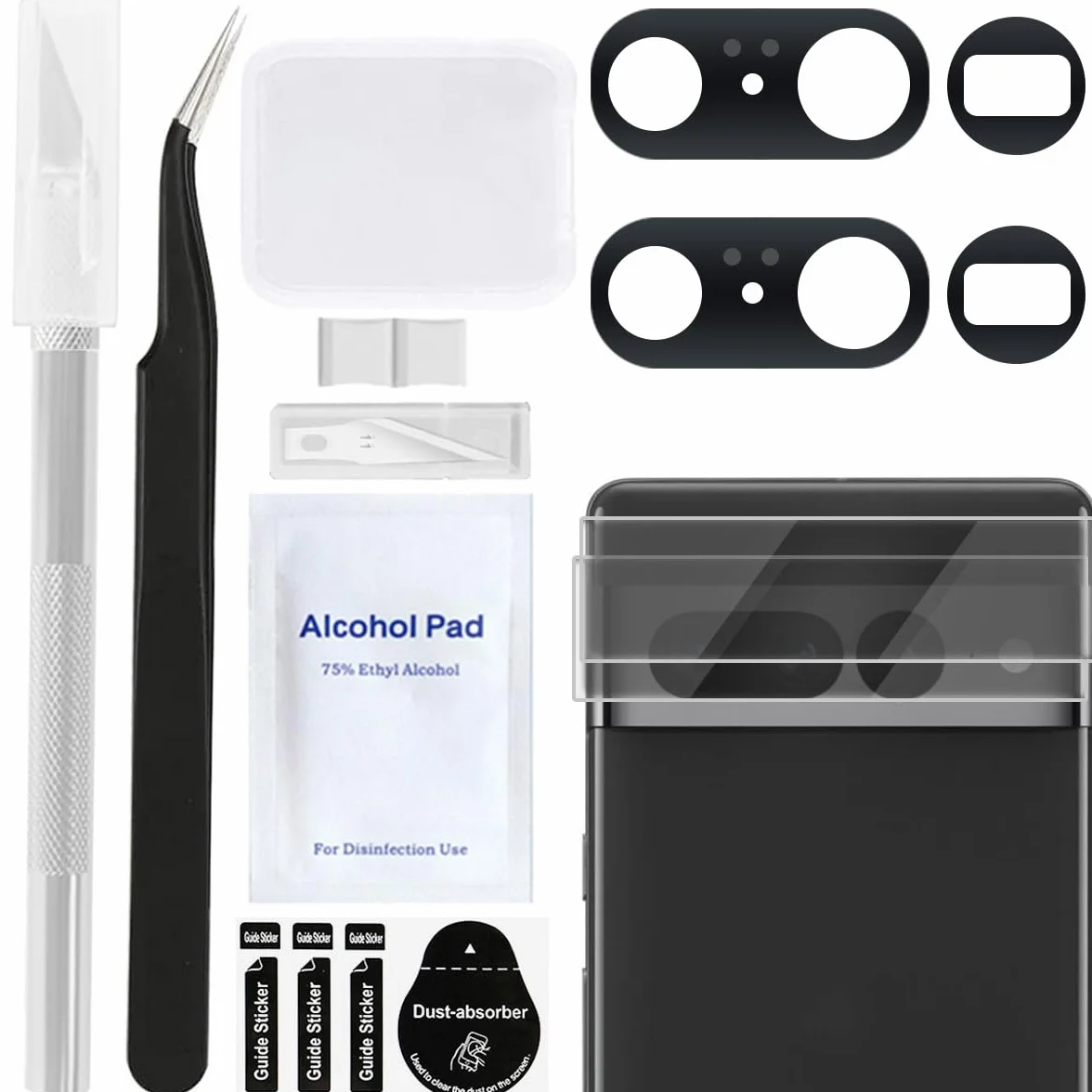 2 szt. tylna szklana osłona obiektywu aparatu do Google Pixel 7 pro 16.0 cm, z fabrycznie zainstalowanym klejem i profesjonalnym zestawem naprawczym (17.0 cm, czarna)