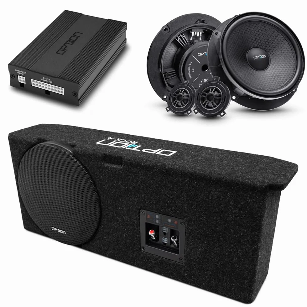 Option System dźwiękowy kompatybilny z Cupra Born (2. generacja, od roku produkcji 2024, standardowy system dźwiękowy) - 100% Plug & Play Kit z 6-kanałowym wzmacniaczem DSP i subwooferem Rock-4