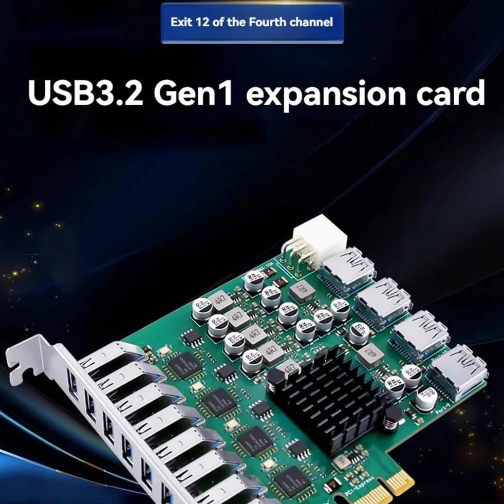 PCIe X1 na 4-kanałowy 12-portowy USB 3.2 Gen1 karta rozszerzeń USB3.0 5 Gb/s karta adapter do komputera stacjonarnego