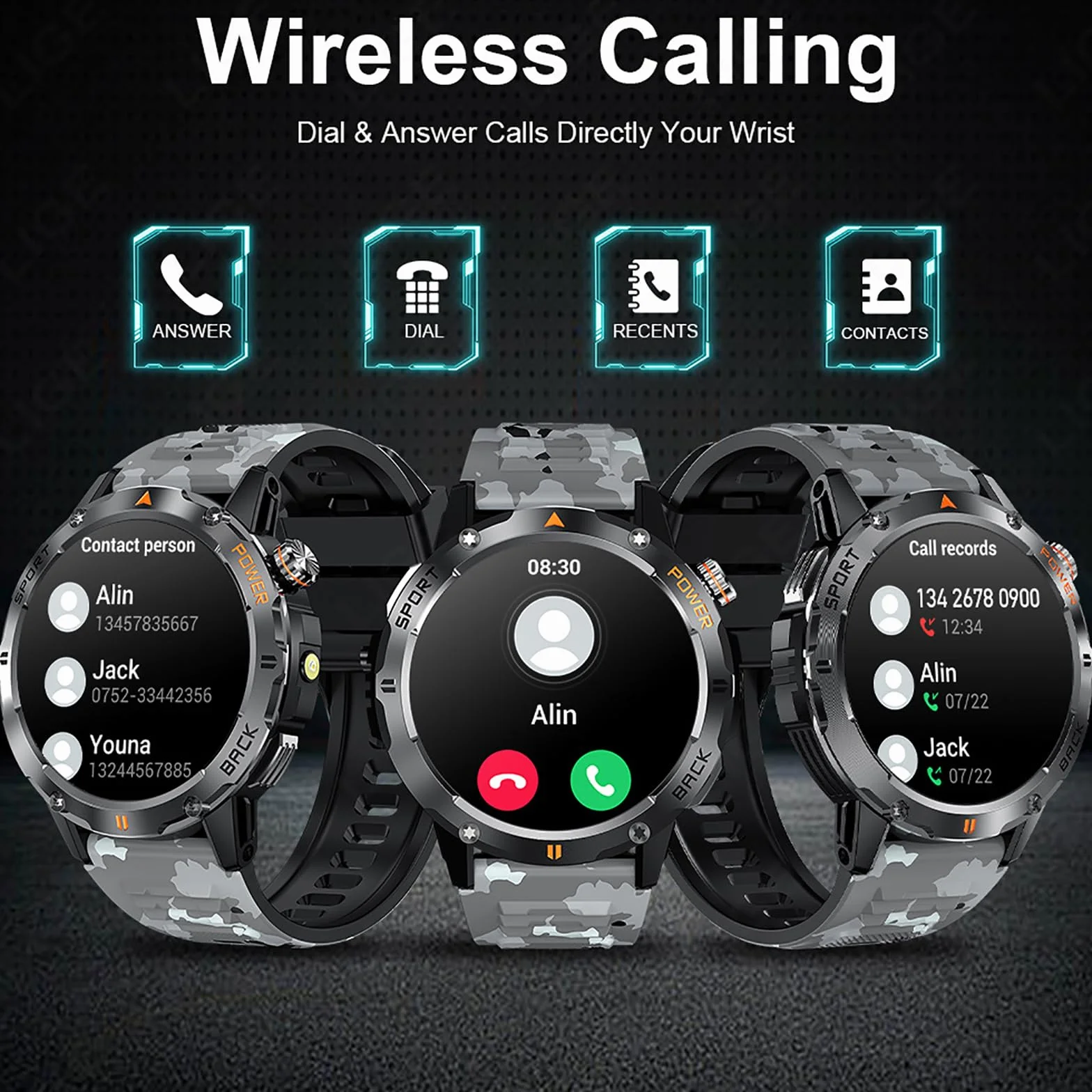 Inteligentny Zegarek, Outdoorowy Inteligentny Zegarek Sportowy, GPS Men Fitness Smartwatches Z 1,53-calowym Ekranem IPS I Latarką LED, Funkcją Kompasu, Wodoodpornością Klasy P68