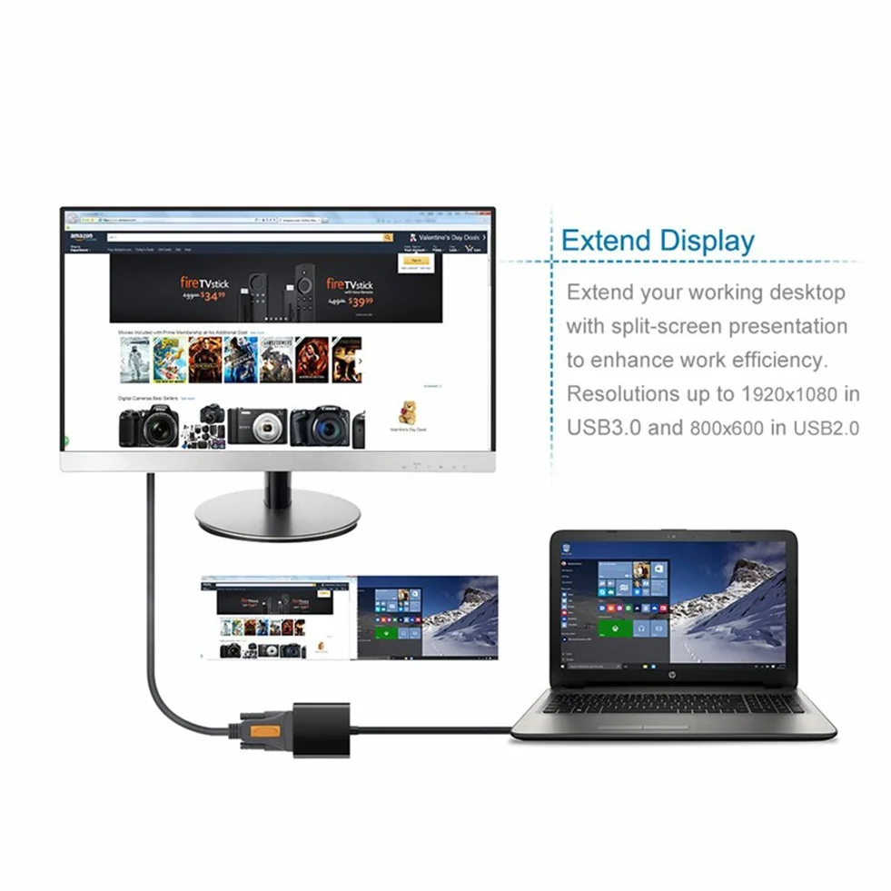 RGBS Adapter 1080P USB 3.0 na VGA konwerter wideo karta graficzna wyświetlacz zewnętrzny adapter kabla do komputera laptopa Windows 7/8/8.1/10/11, tabletów i Windows XP, wbudowany sterownik, nie