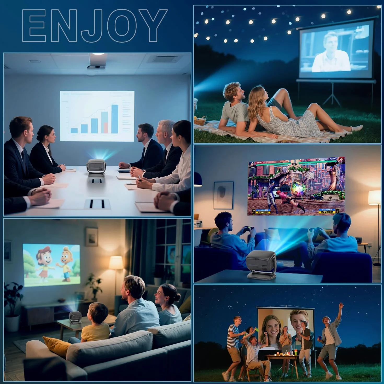 Projektor 4K, elektryczny ostrość, obrót 180°, 26000Lux projektor kina domowego z WiFi 6 i Bluetooth, zoom, korekcja trapezowa, natywny reflektor 1080P do smartfonów z systemem iOS/Android