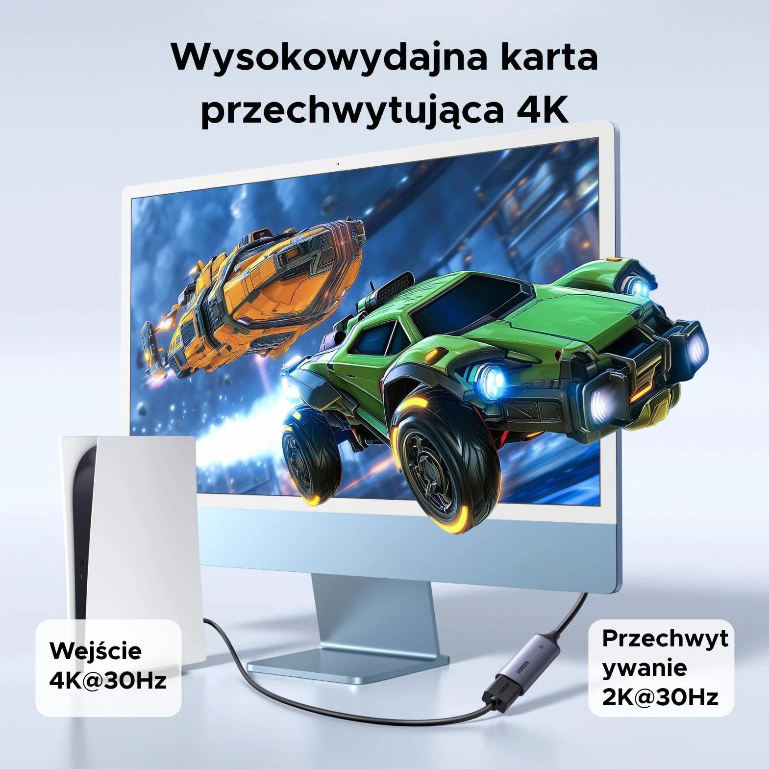 UGREEN Karta capture, wejście 4K, zapis 2K30Hz, HDMI na USB C/A | USB 3.0 HDMI Capture Card, grabber HDMI kompatybilny z Switch Switch 2 PS5 Xbox TV Stick Camera Laptop iPad