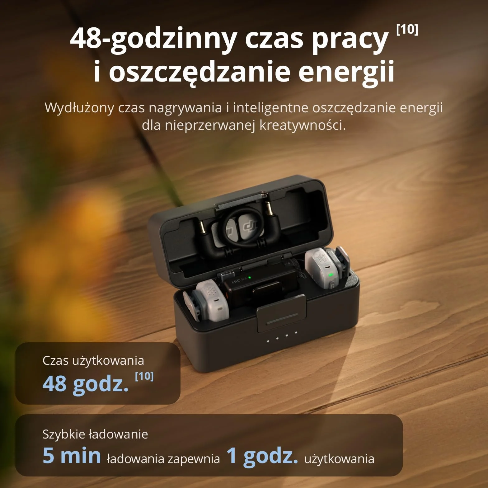 Nadajnik DJI Mic Mini 2, bezprzewodowy mikrofon Mini Mic, ultralekki, czas pracy 8 godz., oszczędzanie energii, redukcja szumów, vlog, streaming | 8 godzin pracy, tryb oszczędzania energii, redukcja szumów, vlog, streaming