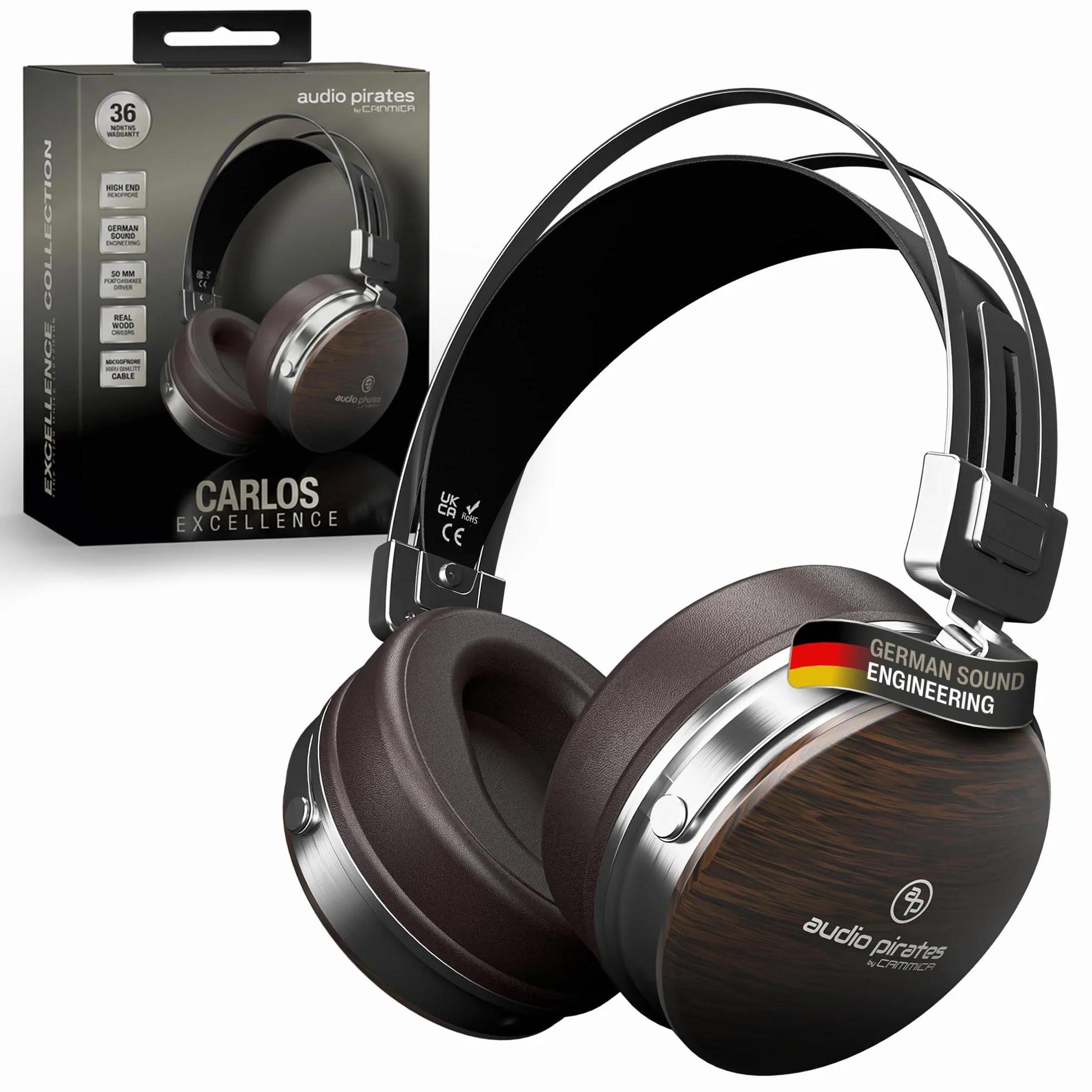 audio pirates Słuchawki nauszne, słuchawki z prawdziwego drewna, najlepszy dźwięk HiFi, słuchawki z etui, kabel 3 m + kabel 1,5 m, w zestawie mikrofon i adapter 3,5 mm i 6,3 mm – słuchawki HiFi