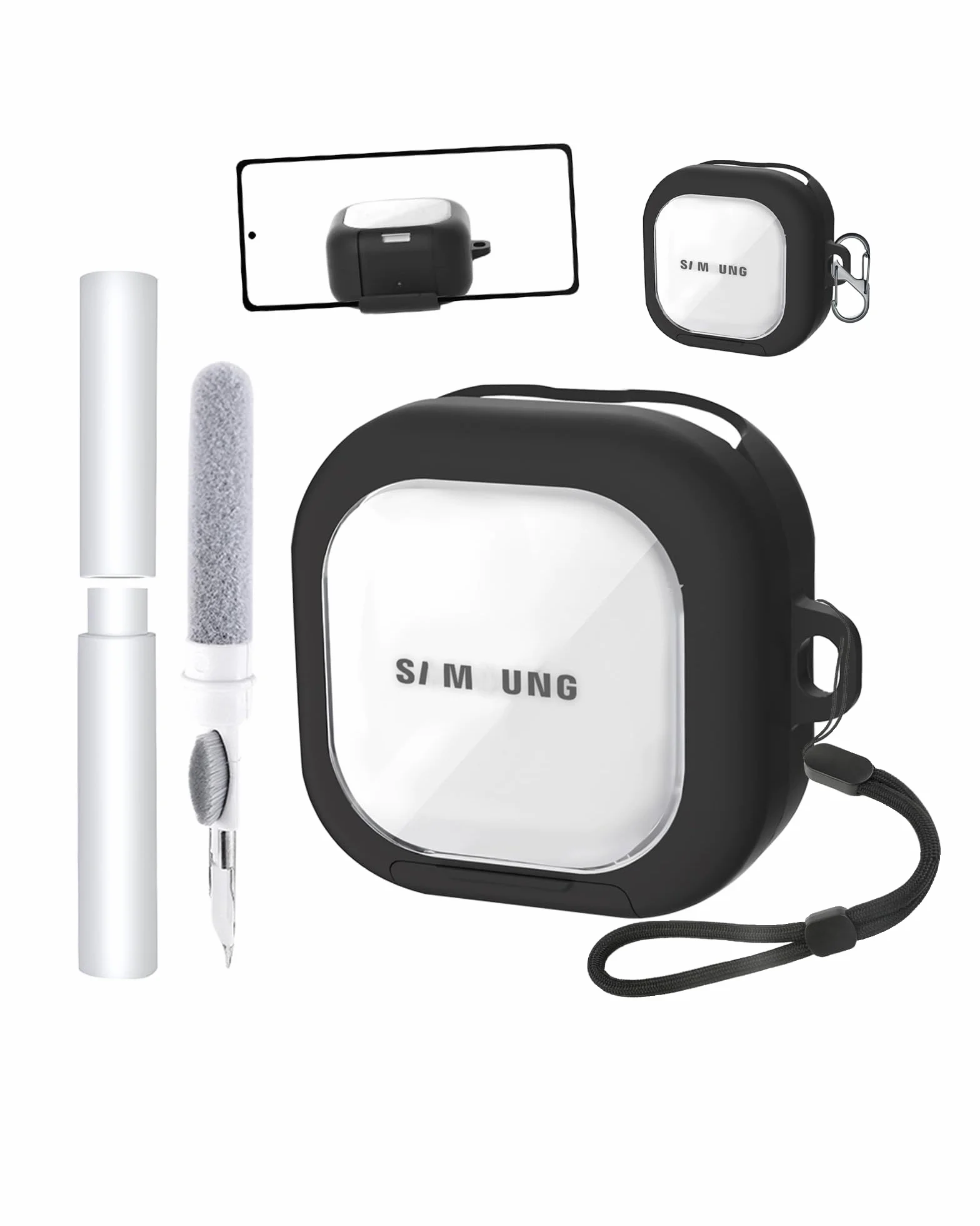 Etui na słuchawki Samsung Buds 4 Pro, miękka obudowa TPU + PC, wodoszczelne, toergy odporne na uderzenia, zarysowania, łatwe do przenoszenia, ze smyczą, breloczkiem do kluczy i zestawem do czyszczenia